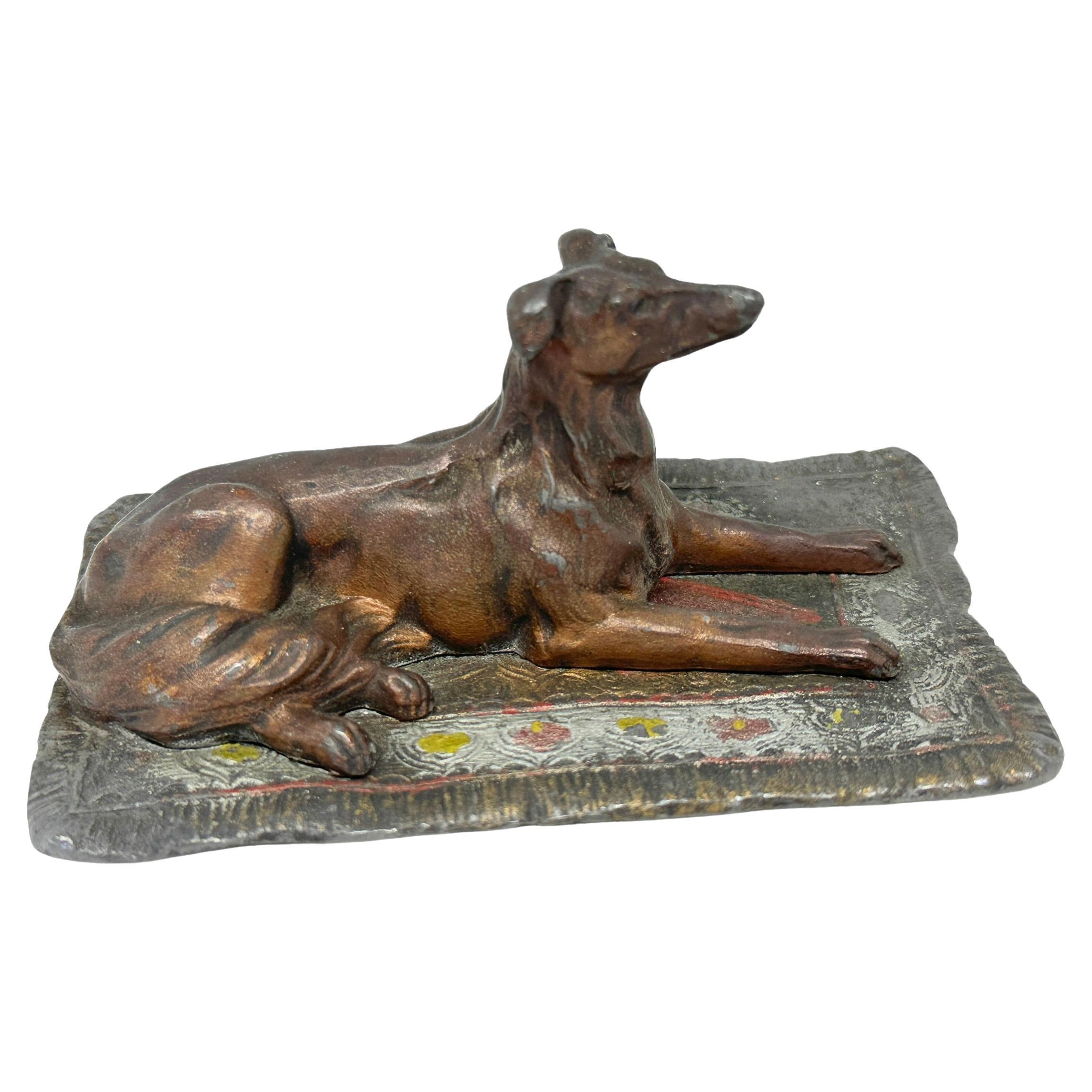 Early 20th Century Afghan Greyhound Dog Austrian Vienna Bronze Miniature Figure For Sale