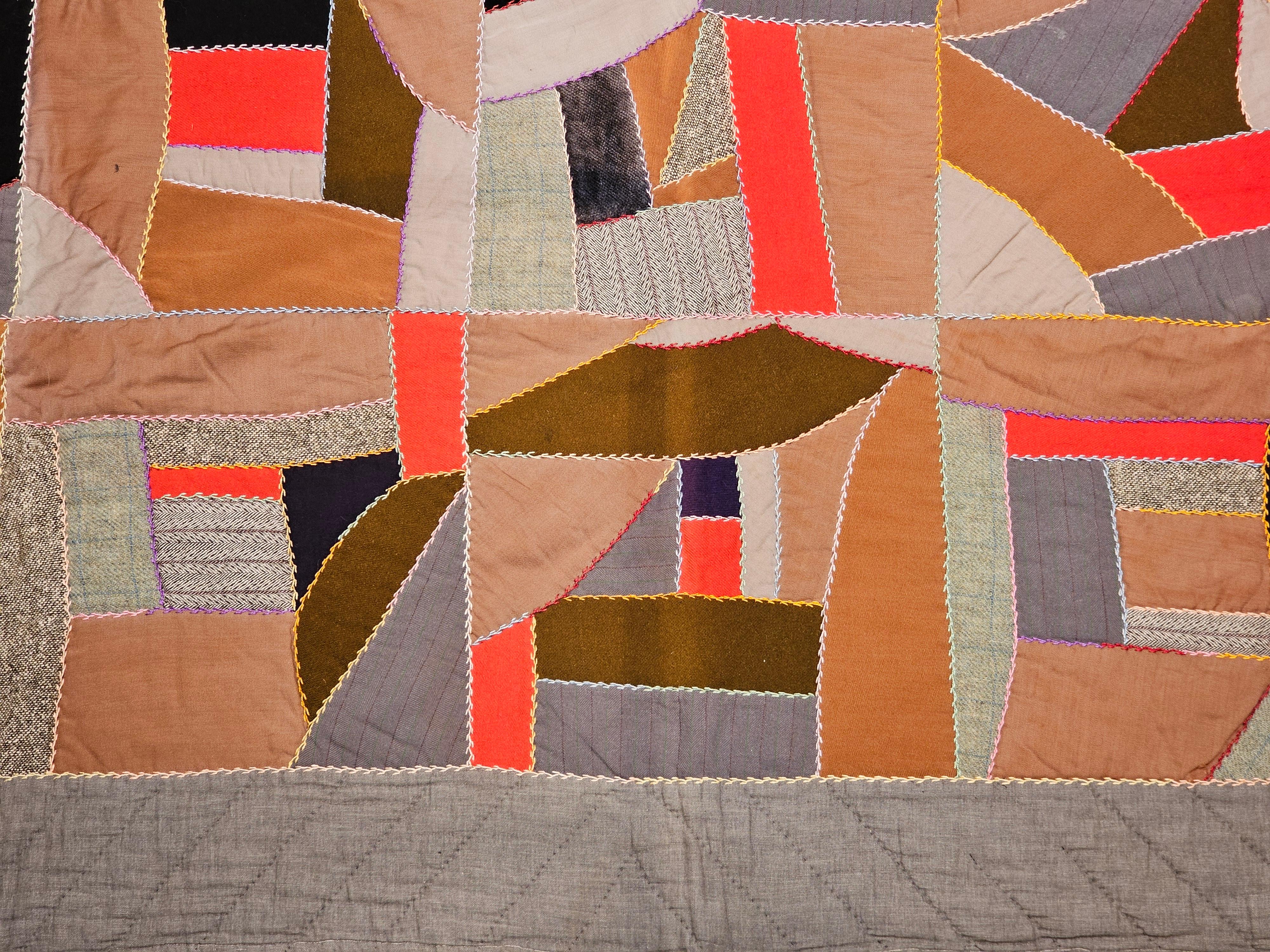 Afrikanisch-amerikanische Crazy Quilt des frühen 20. Jahrhunderts (Handgefertigt) im Angebot