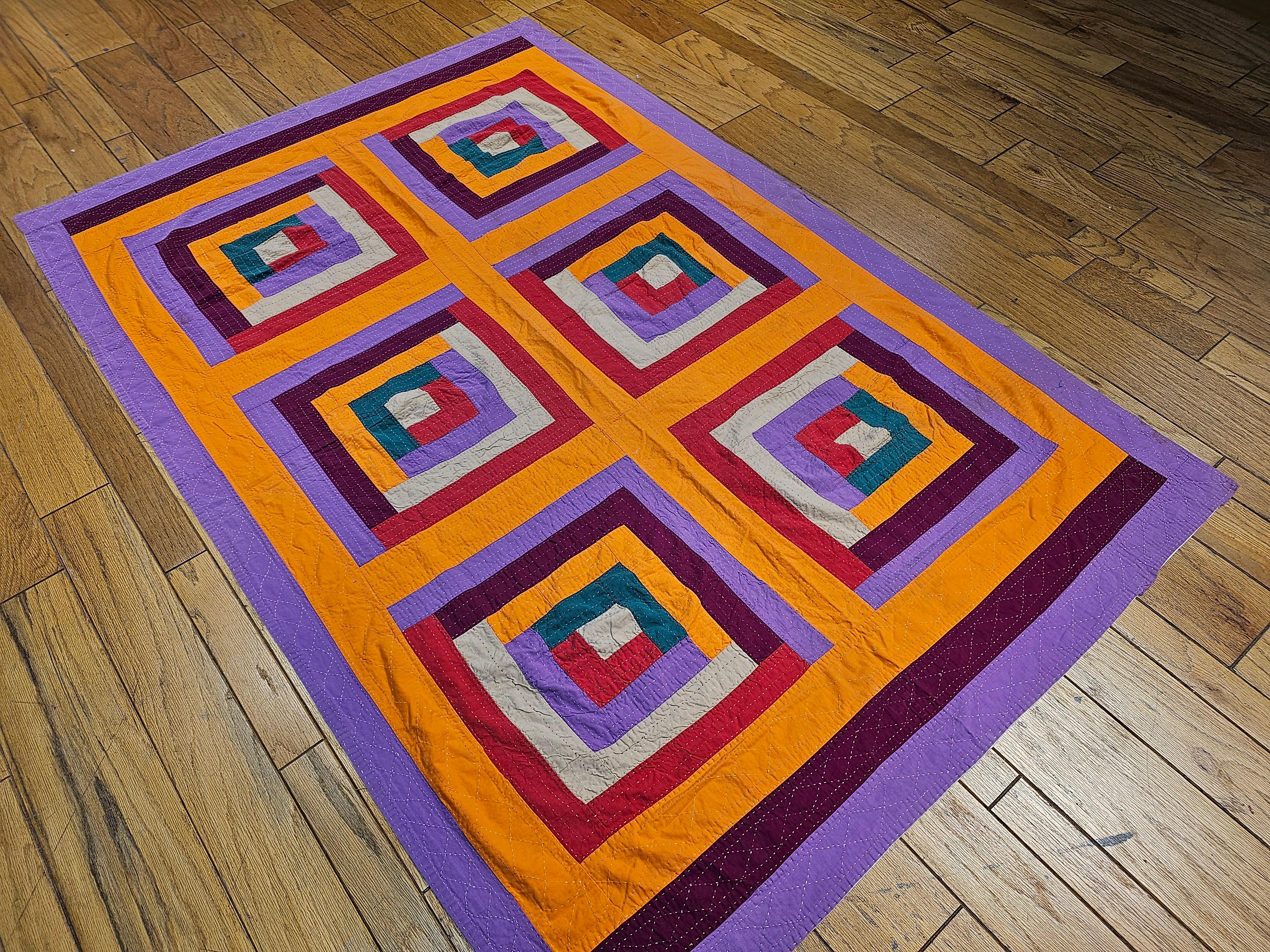 Mid 20th Century African American Southern Quilt in Red, Purple, Green, Orange For Sale 5