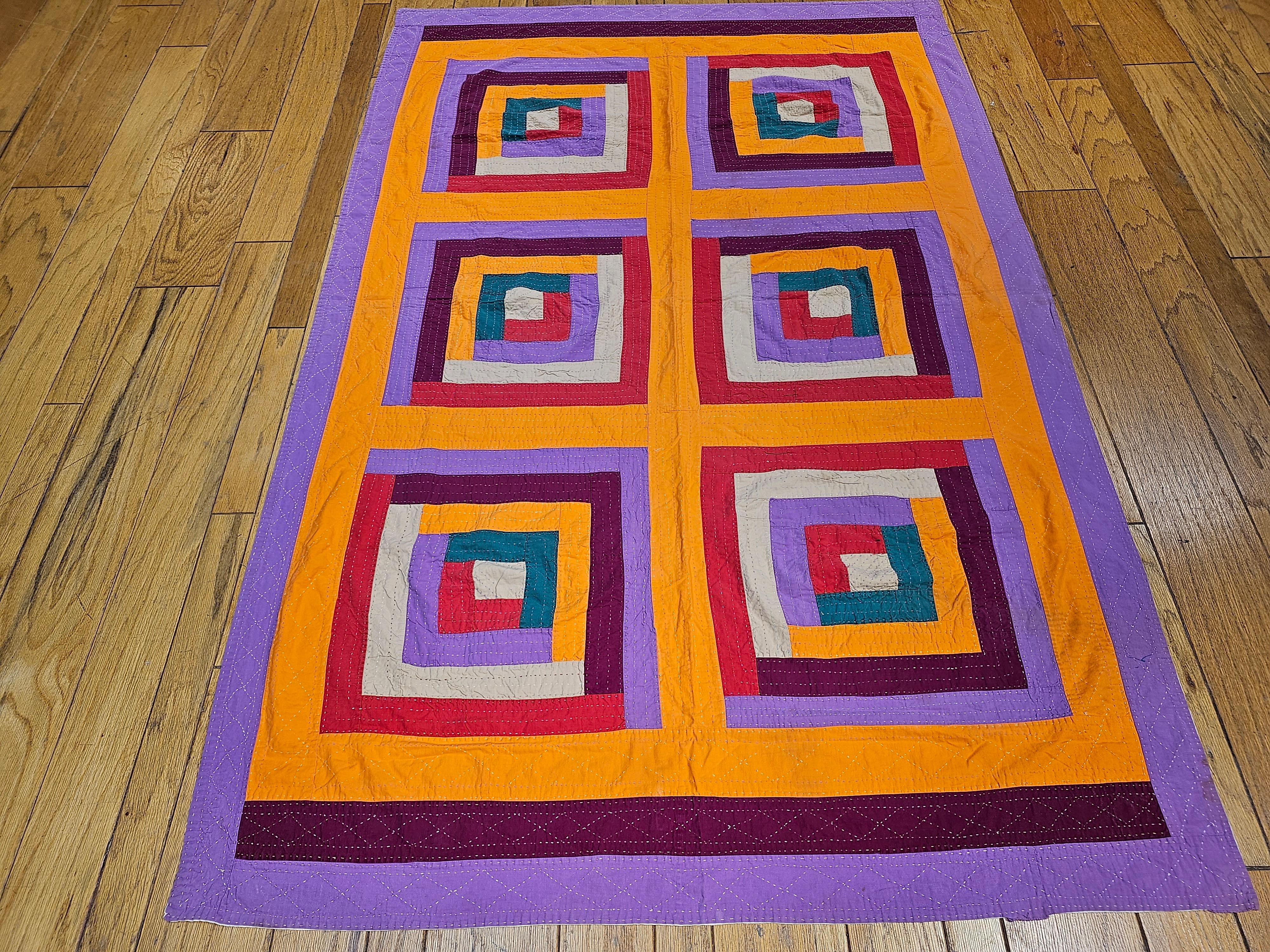 Mid 20th Century African American Southern Quilt in Red, Purple, Green, Orange For Sale 6