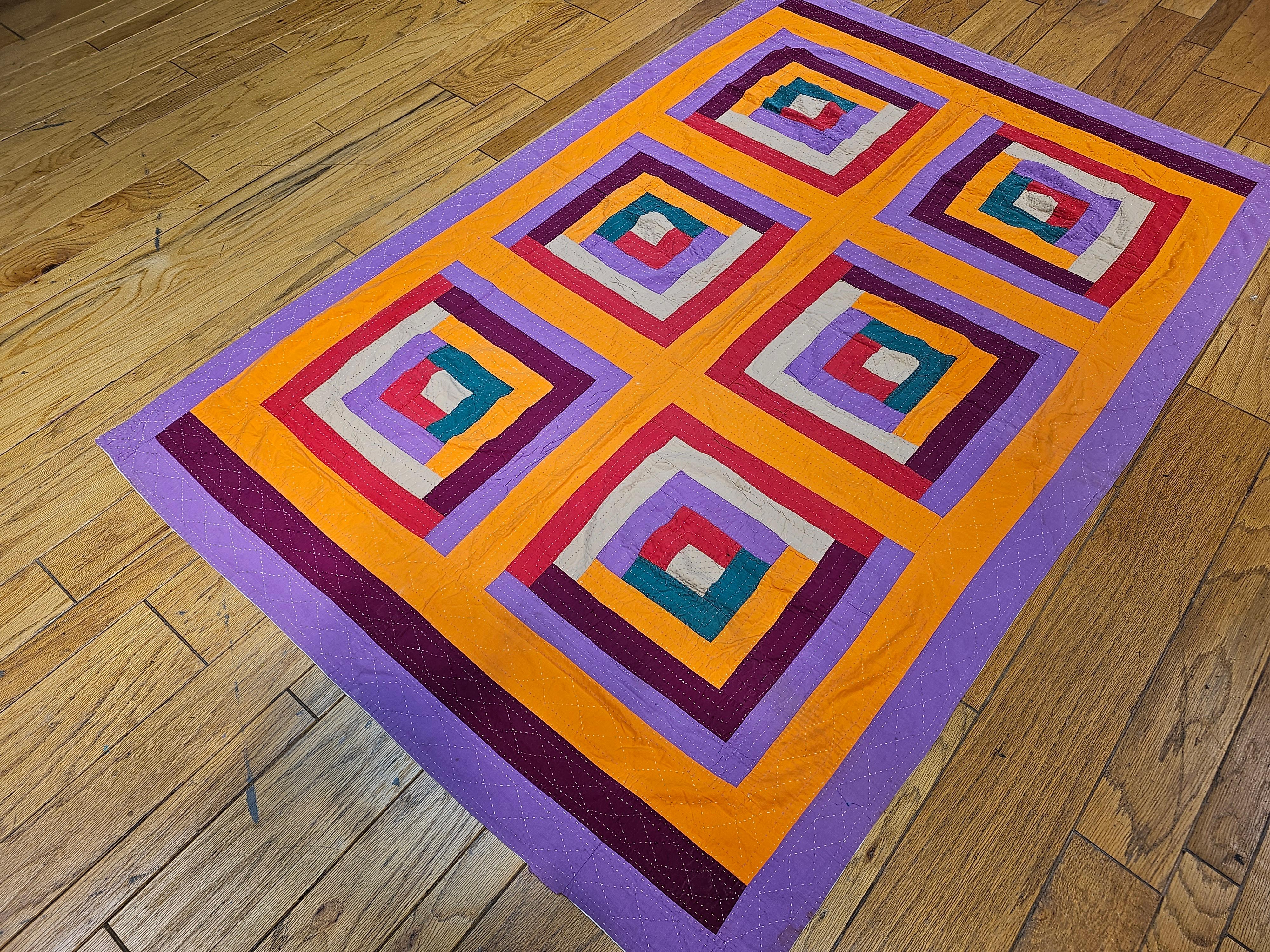 Mid 20th Century African American Southern Quilt in Red, Purple, Green, Orange For Sale 7