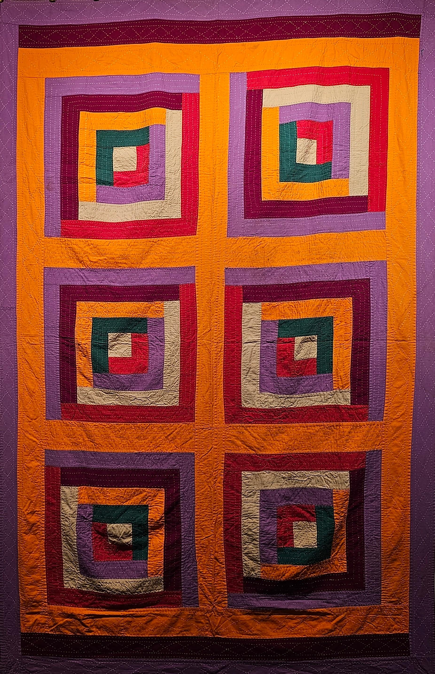 Hand-Crafted Mid 20th Century African American Southern Quilt in Red, Purple, Green, Orange For Sale