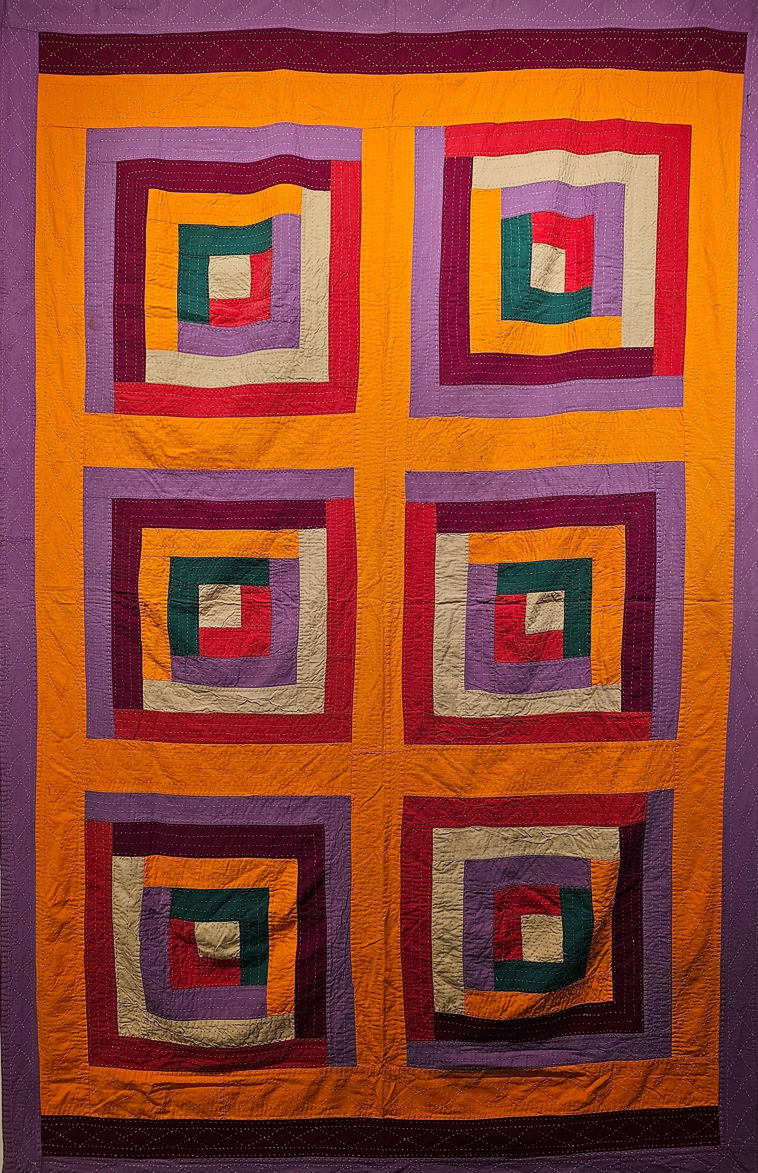 Mid 20th Century African American Southern Quilt in Red, Purple, Green, Orange In Good Condition For Sale In Barrington, IL