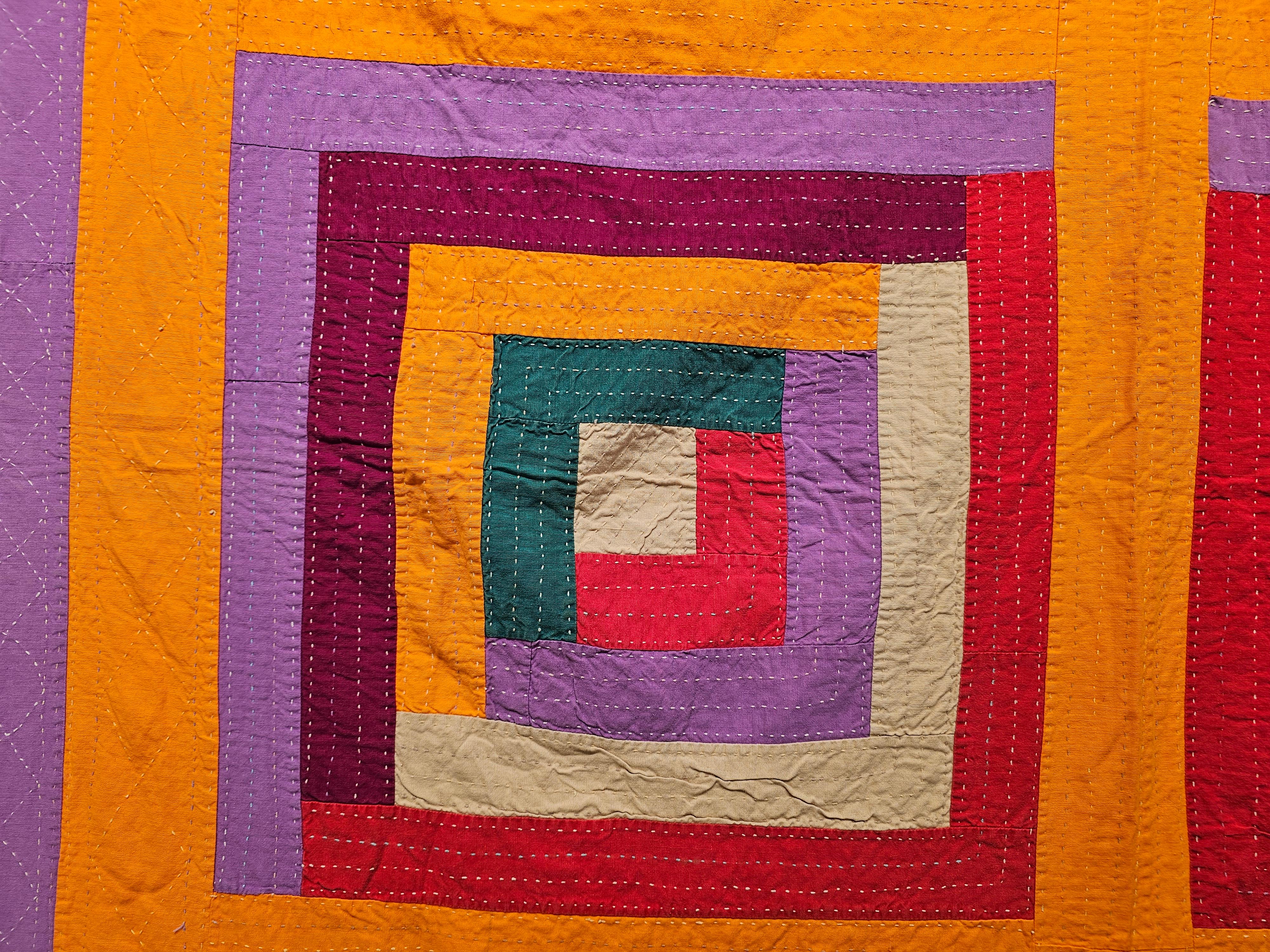 Mid 20th Century African American Southern Quilt in Red, Purple, Green, Orange For Sale 3