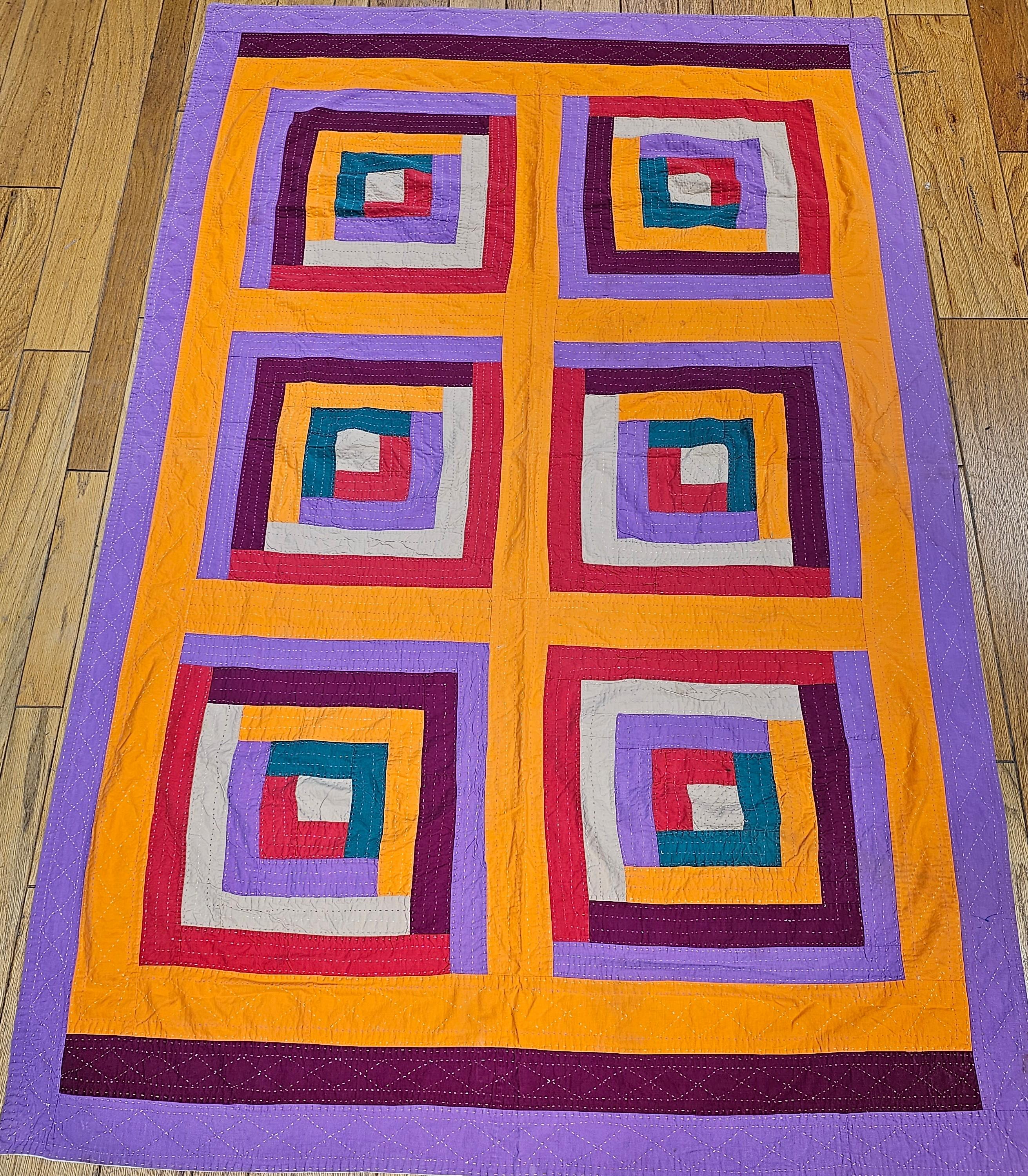 Mid 20th Century African American Southern Quilt in Red, Purple, Green, Orange For Sale 4