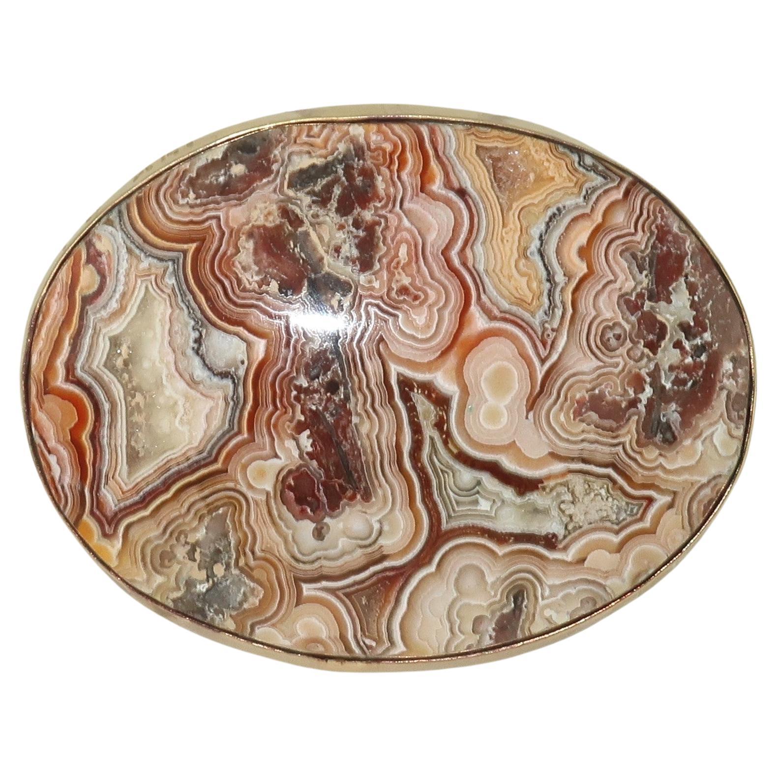 Early 20th Century Agate & 14K Gold Brooch For Sale