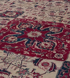 Antique Hand-Woven Agra Rug, Wool, Ruby Medallion, Early 20th Century