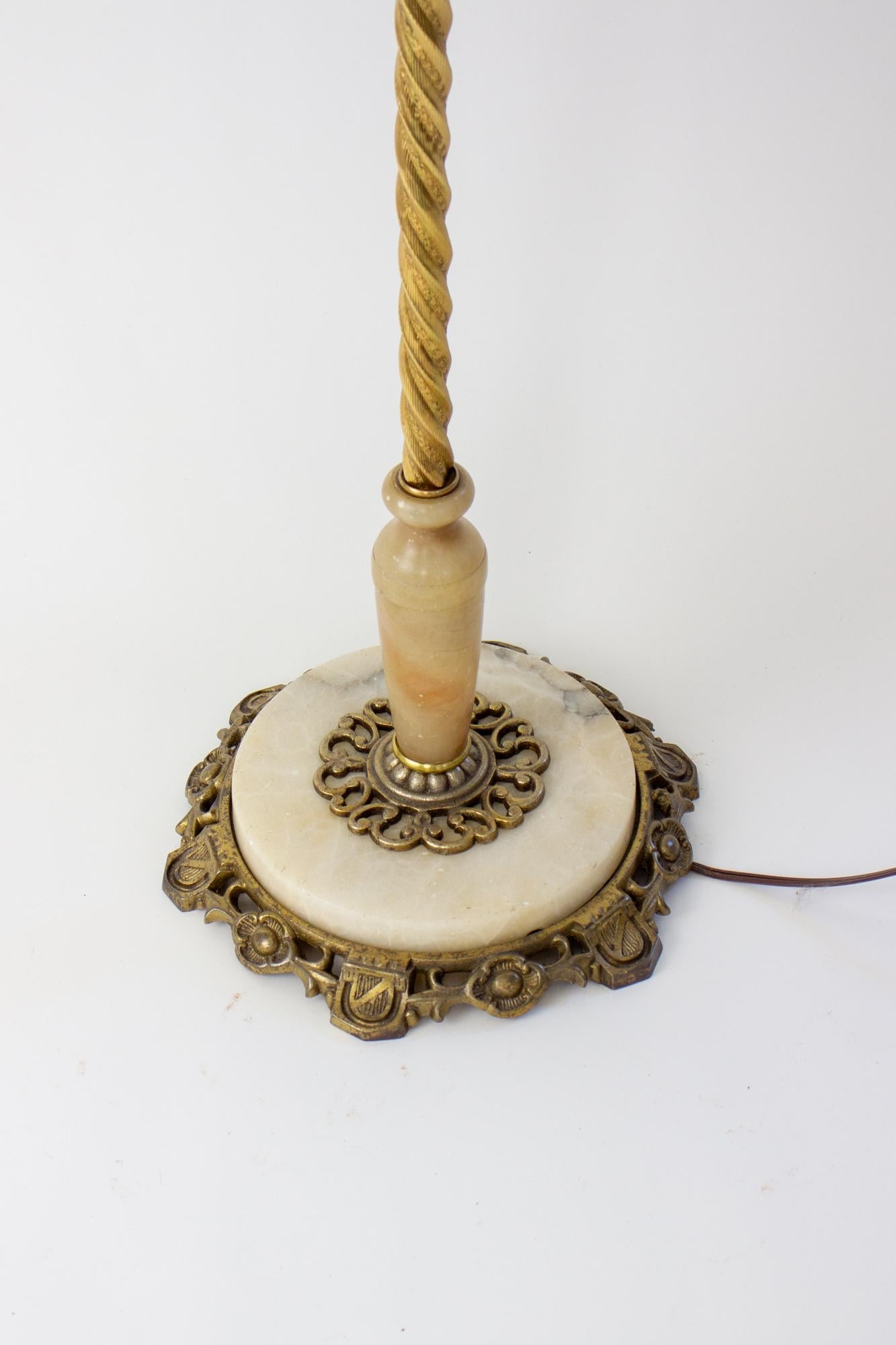 American Early 20th Century Alabaster and Brass Bridge Lamp For Sale