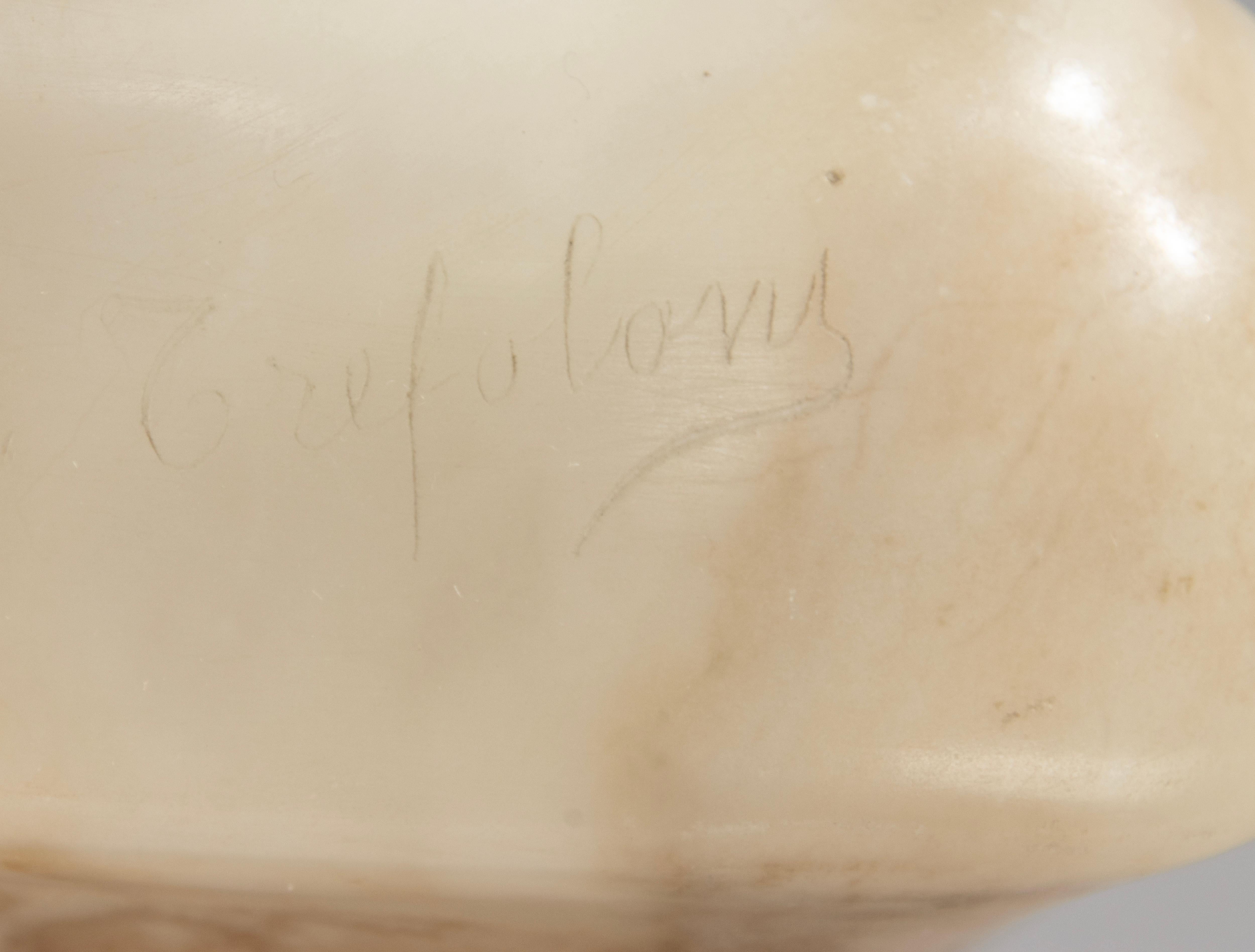 Early 20th Century Alabaster Bust - Young Woman - Art Deco - Signed A. Trefoloni For Sale 6