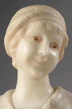 Early 20th Century Alabaster Bust - Young Woman - Art Deco - Signed A. Trefoloni