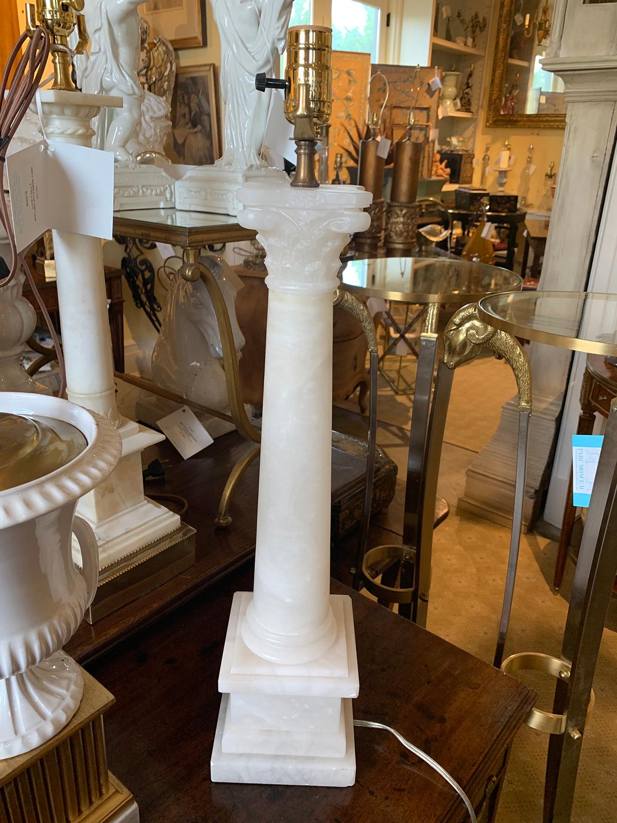 Early 20th Century Alabaster Column Lamp For Sale 7