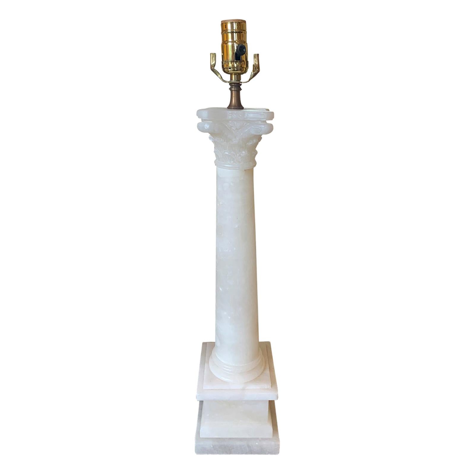 Early 20th Century Alabaster Column Lamp For Sale