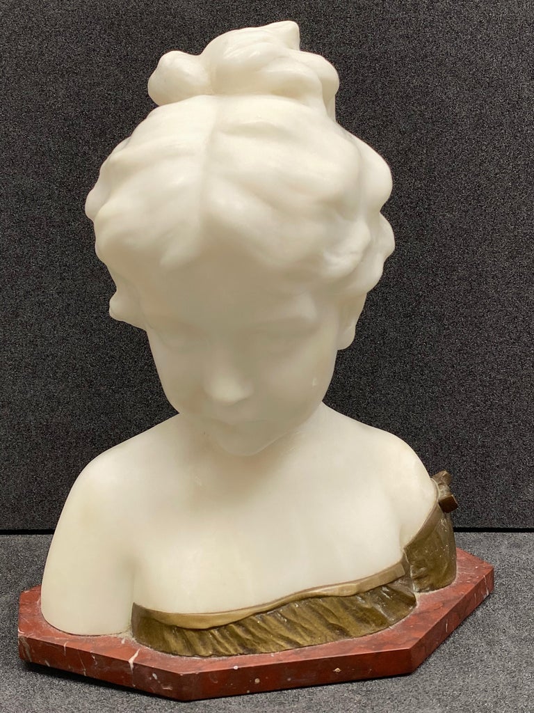 Early 20th Century Alabaster Girl Bust by Gino, Italy Vintage, 1900s at