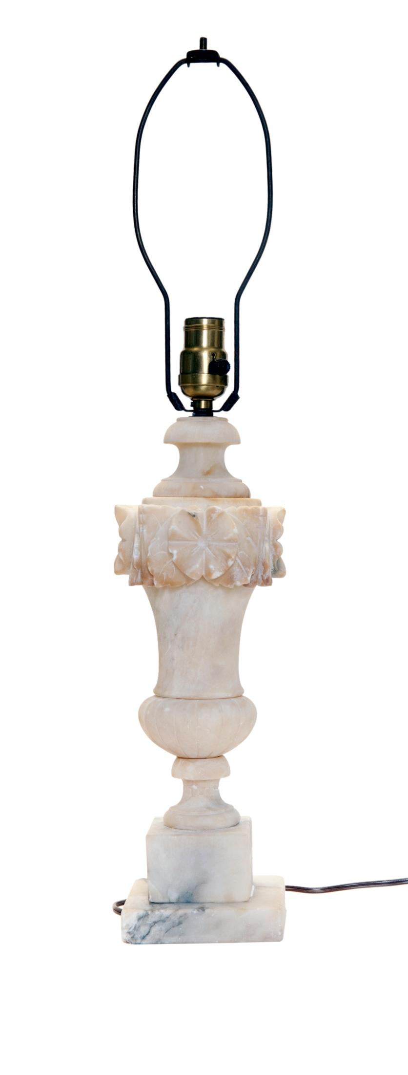 Neoclassical Revival Early 20th Century Alabaster Lamp with Linen Shade