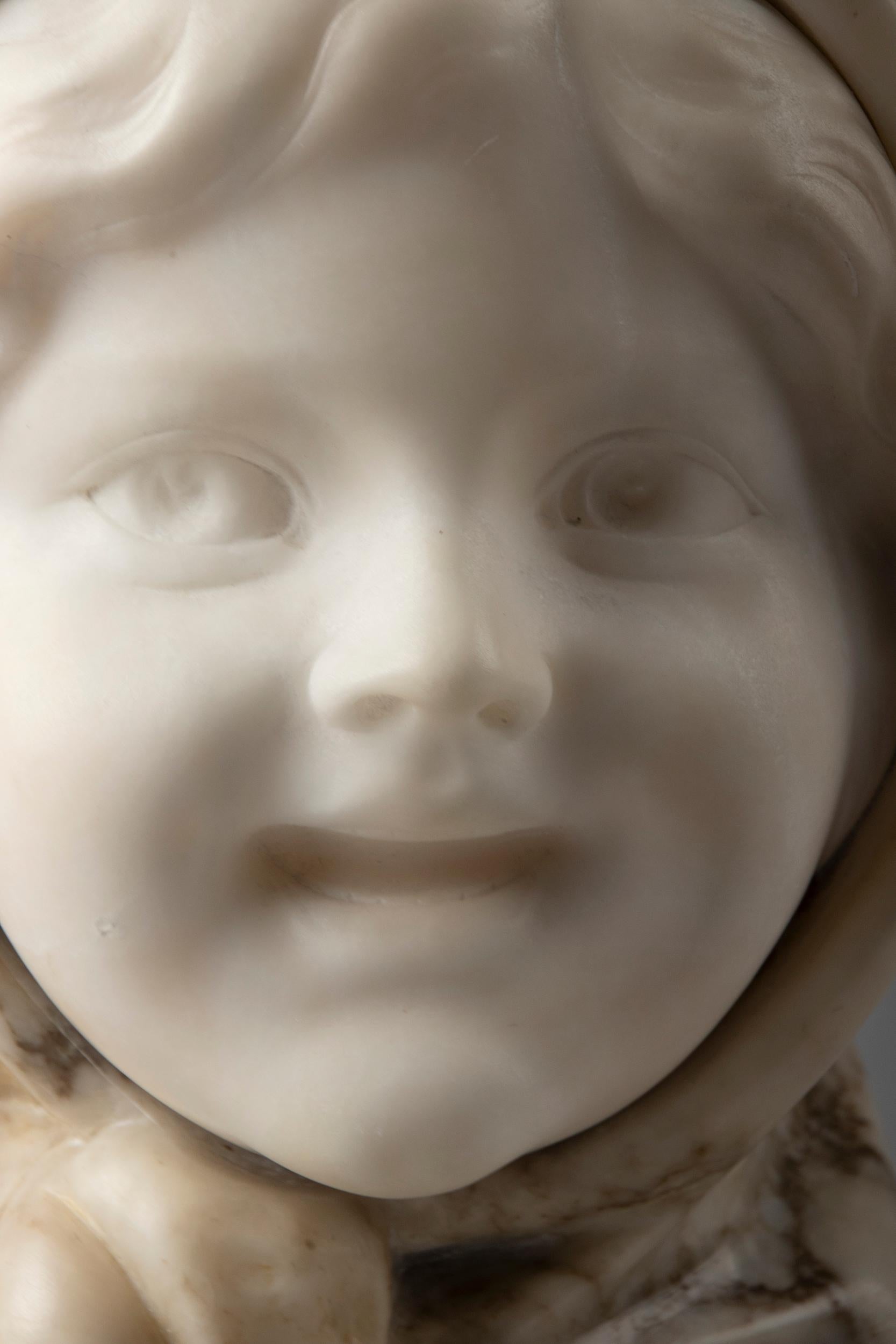 Early 20th Century Alabaster Marble Bust Young Girl, M. Poteillo For Sale 4