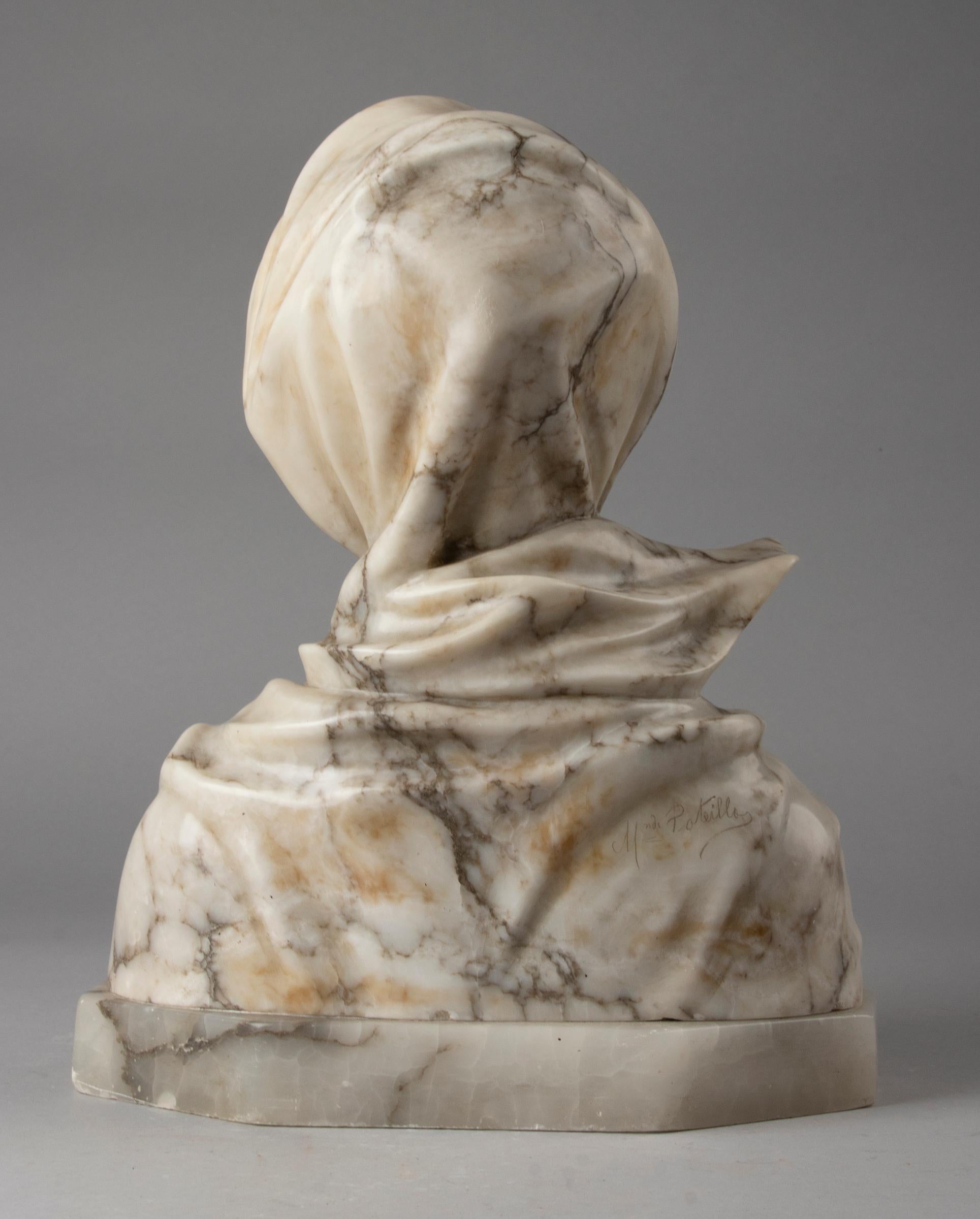 Early 20th Century Alabaster Marble Bust Young Girl, M. Poteillo For Sale 7