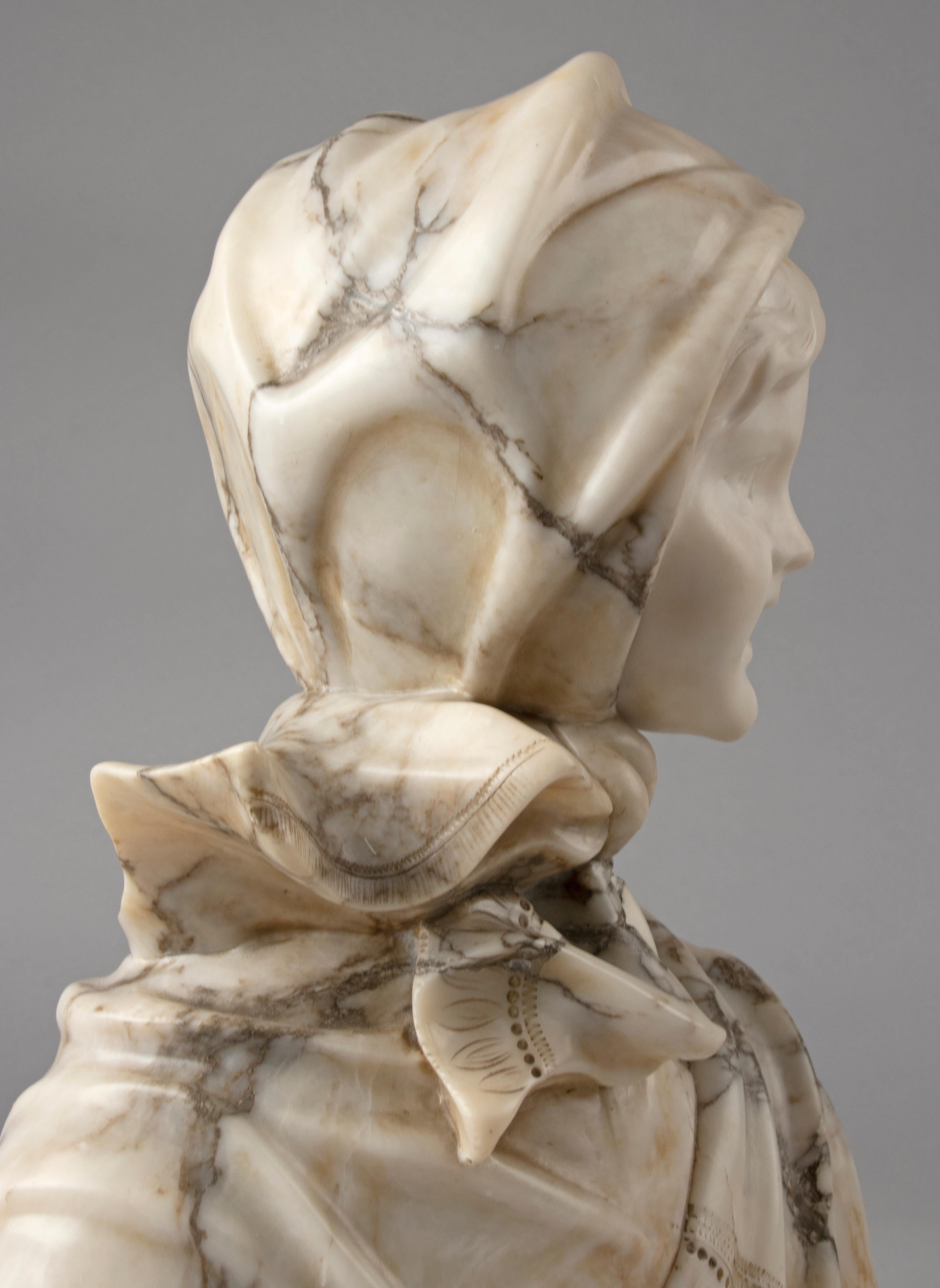 Early 20th Century Alabaster Marble Bust Young Girl, M. Poteillo For Sale 9