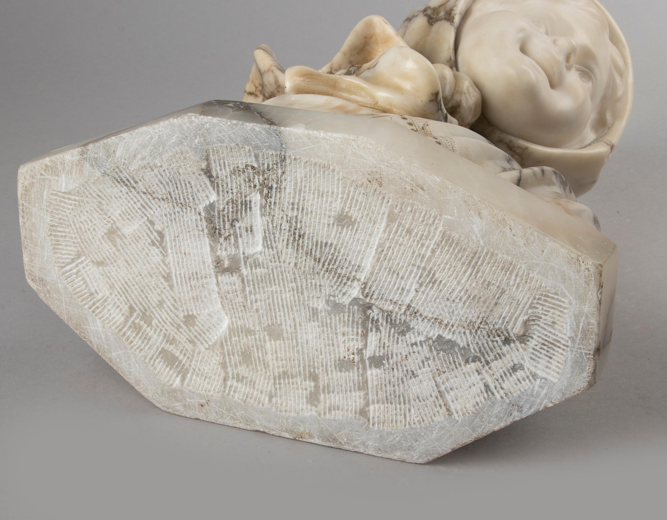 Buste de jeune fille en marbre d'albâtre du début du 20e siècle, M. Poteillo en vente 7