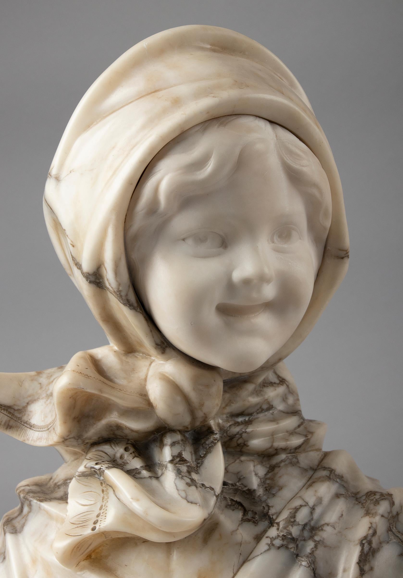 Early 20th Century Alabaster Marble Bust Young Girl, M. Poteillo For Sale 2