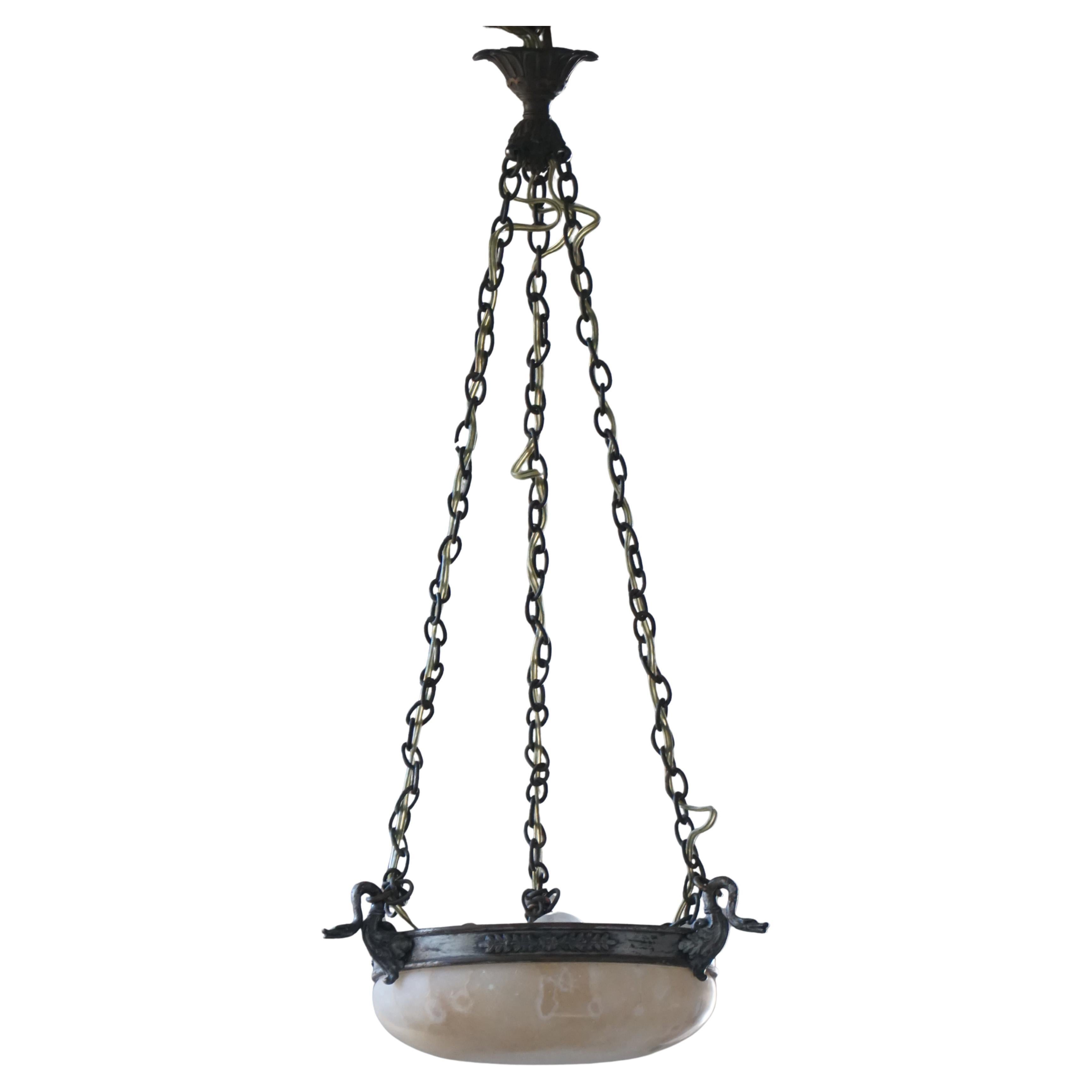 Early 20th Century, Alabaster Pendant / Ceiling Lamp, Denmark, Art Nouveau, 1900 For Sale