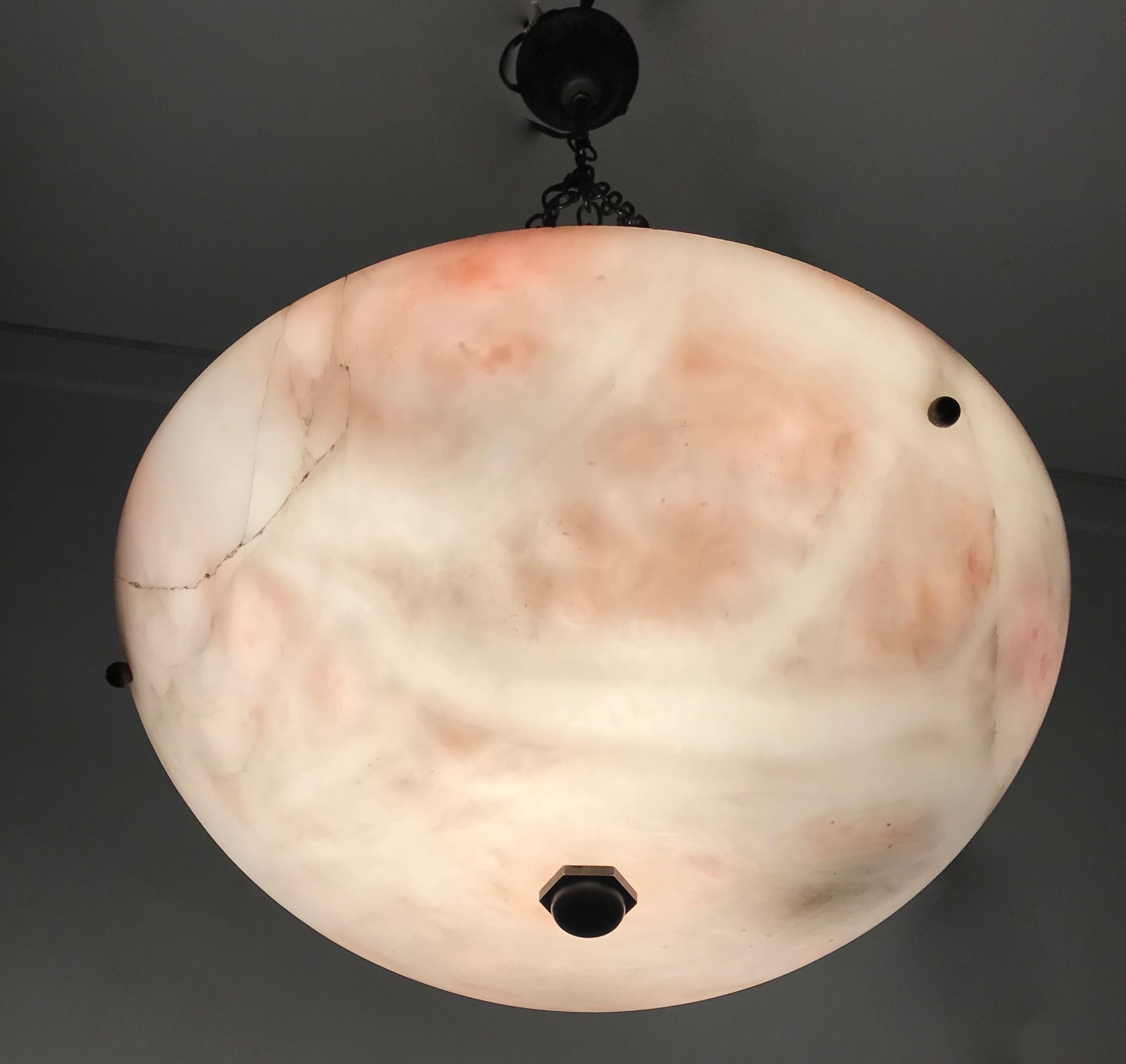 Early 20th Century Alabaster ' White & Pink Moonlight ' Pendant or Ceiling Lamp 1