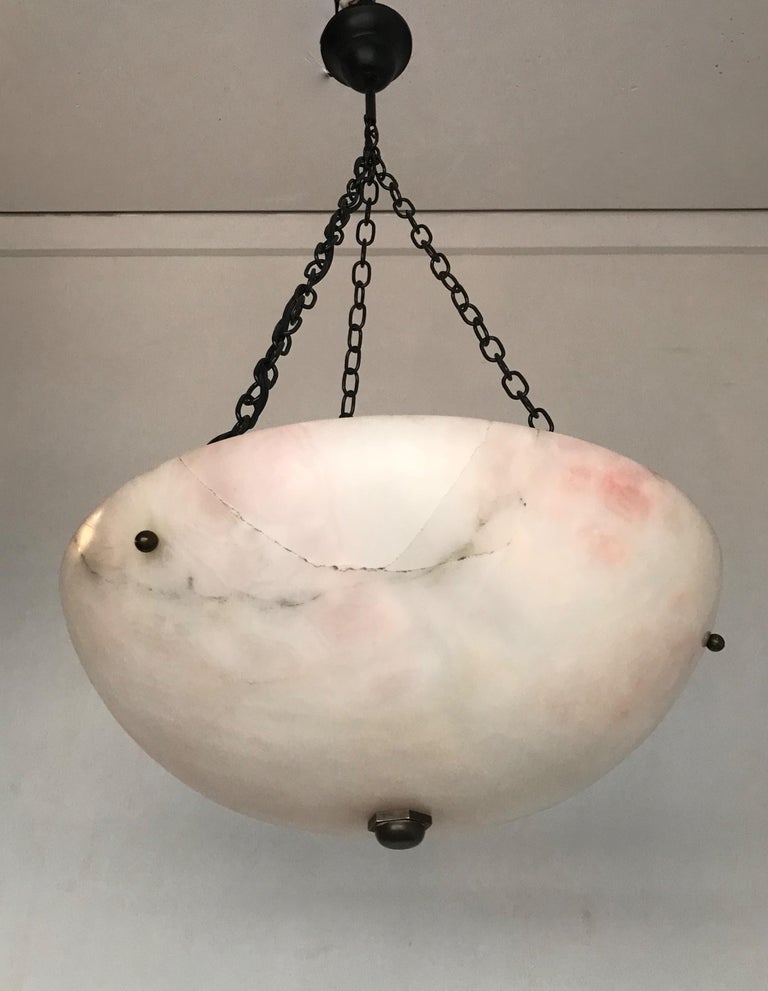 Early 20th Century Alabaster ' White & Pink Moonlight ' Pendant or Ceiling Lamp For Sale 5