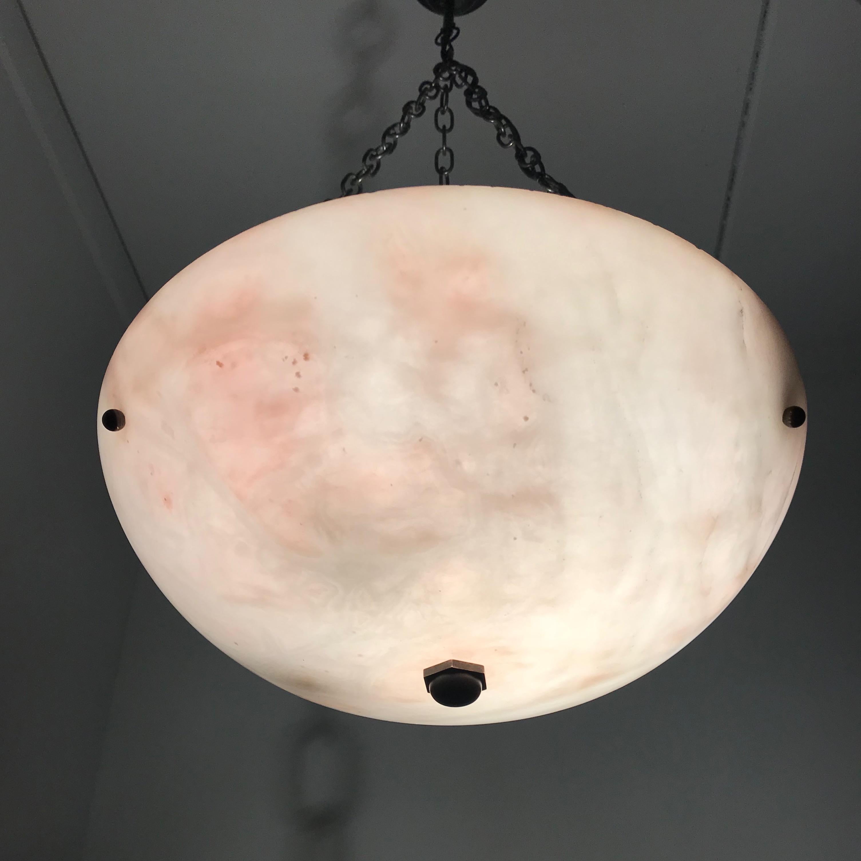Early 20th Century Alabaster ' White & Pink Moonlight ' Pendant or Ceiling Lamp 3