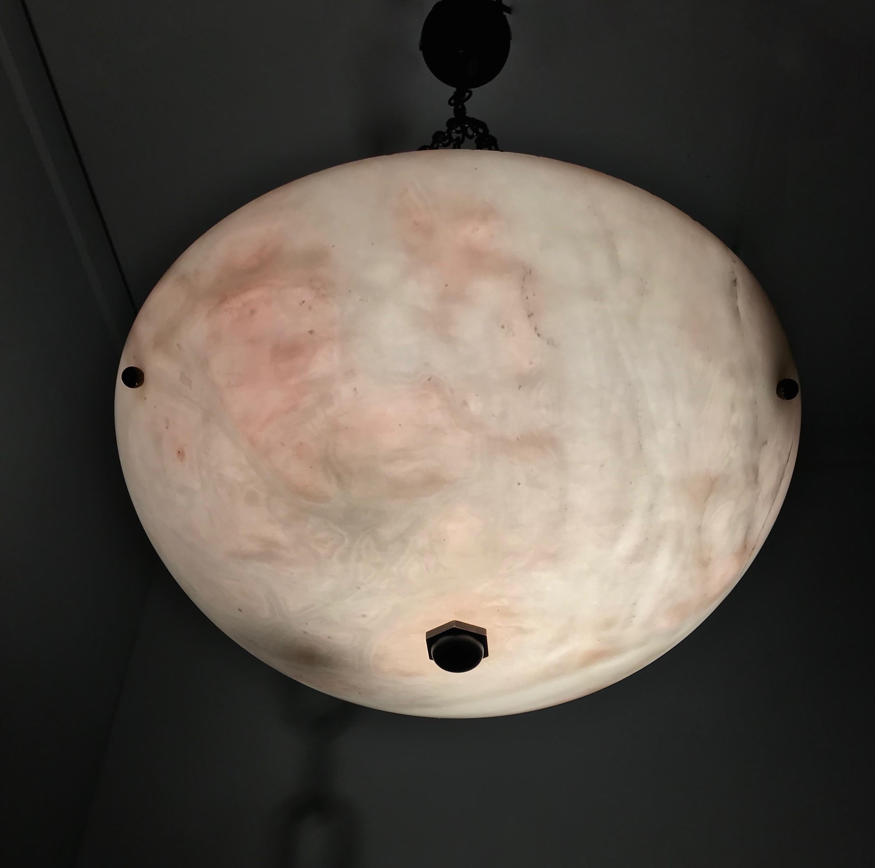 Early 20th Century Alabaster ' White & Pink Moonlight ' Pendant or Ceiling Lamp 4