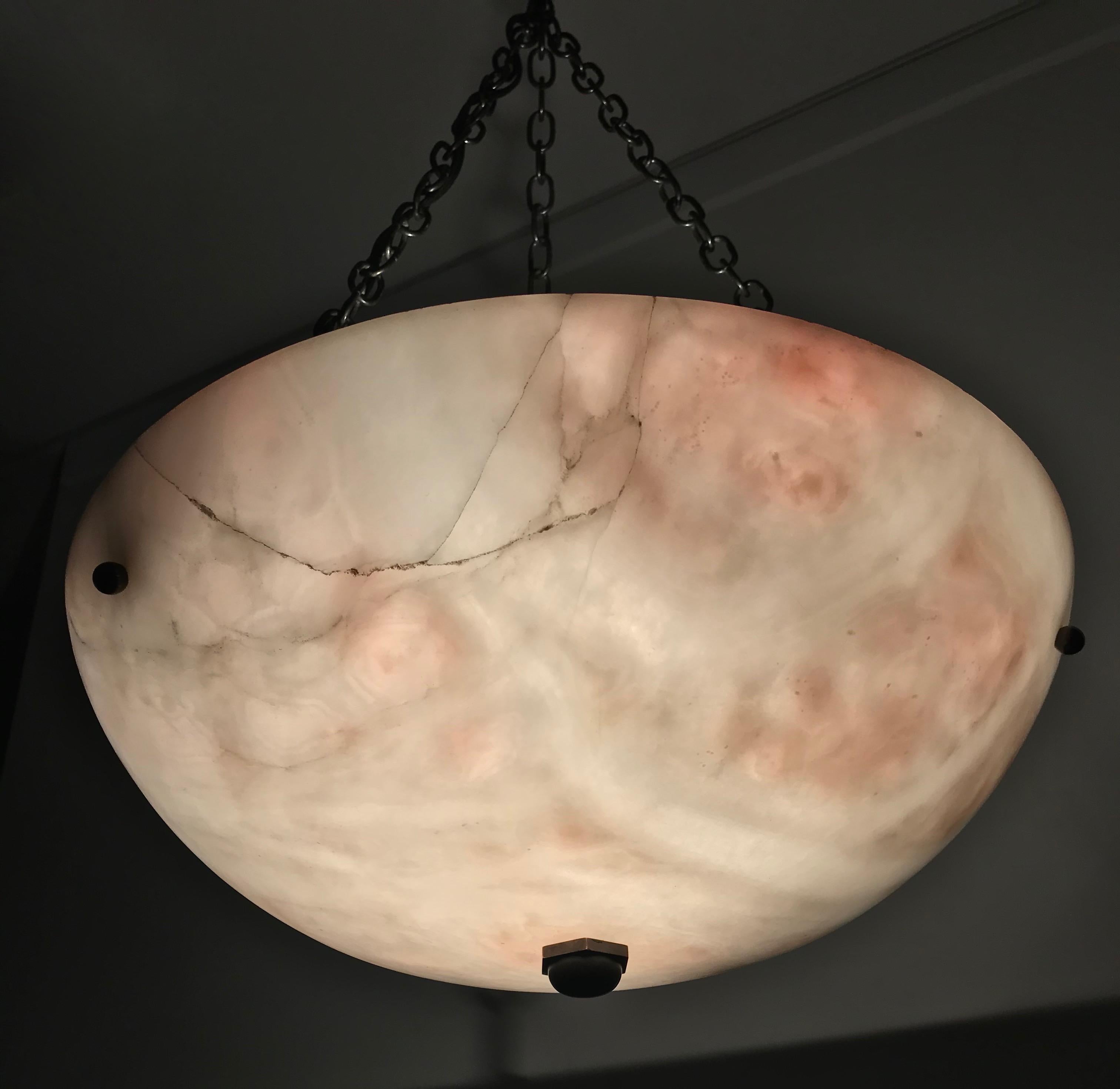 Early 20th Century Alabaster ' White & Pink Moonlight ' Pendant or Ceiling Lamp 5