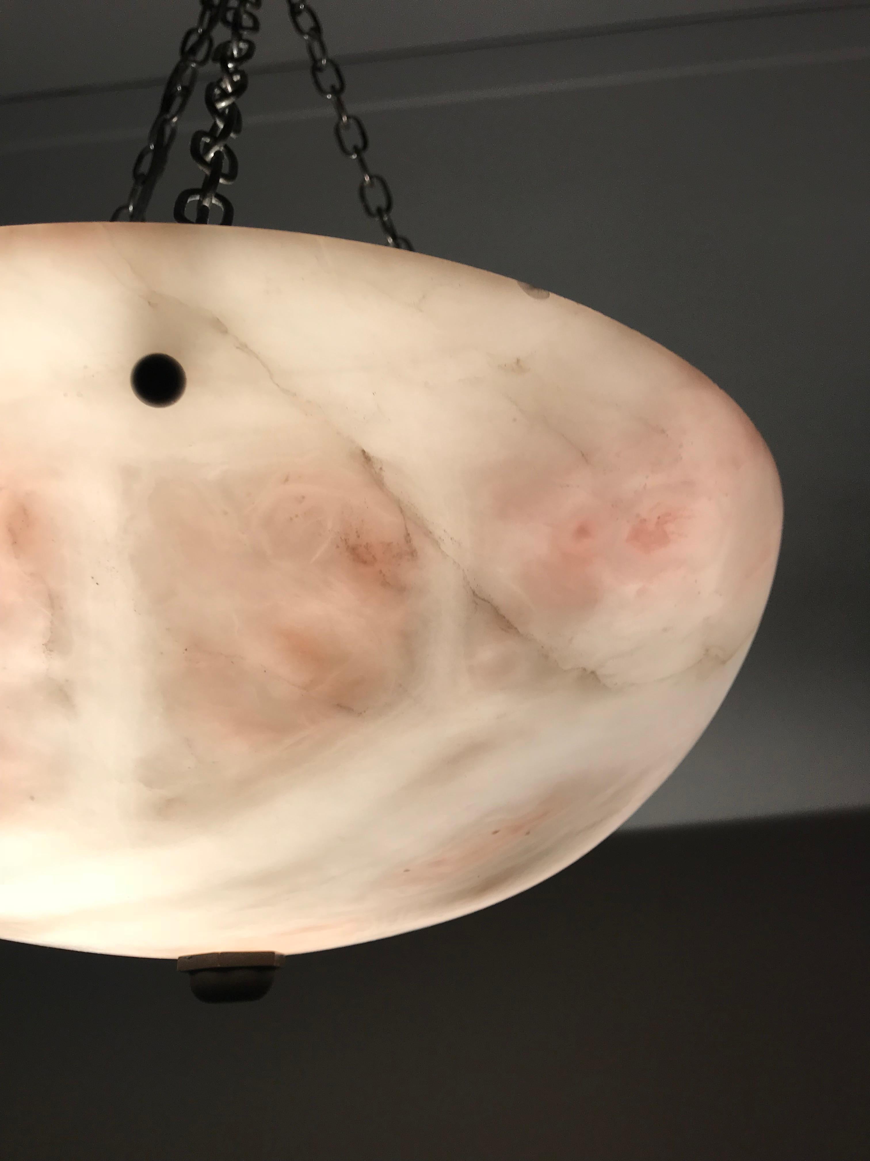 Early 20th Century Alabaster ' White & Pink Moonlight ' Pendant or Ceiling Lamp 6