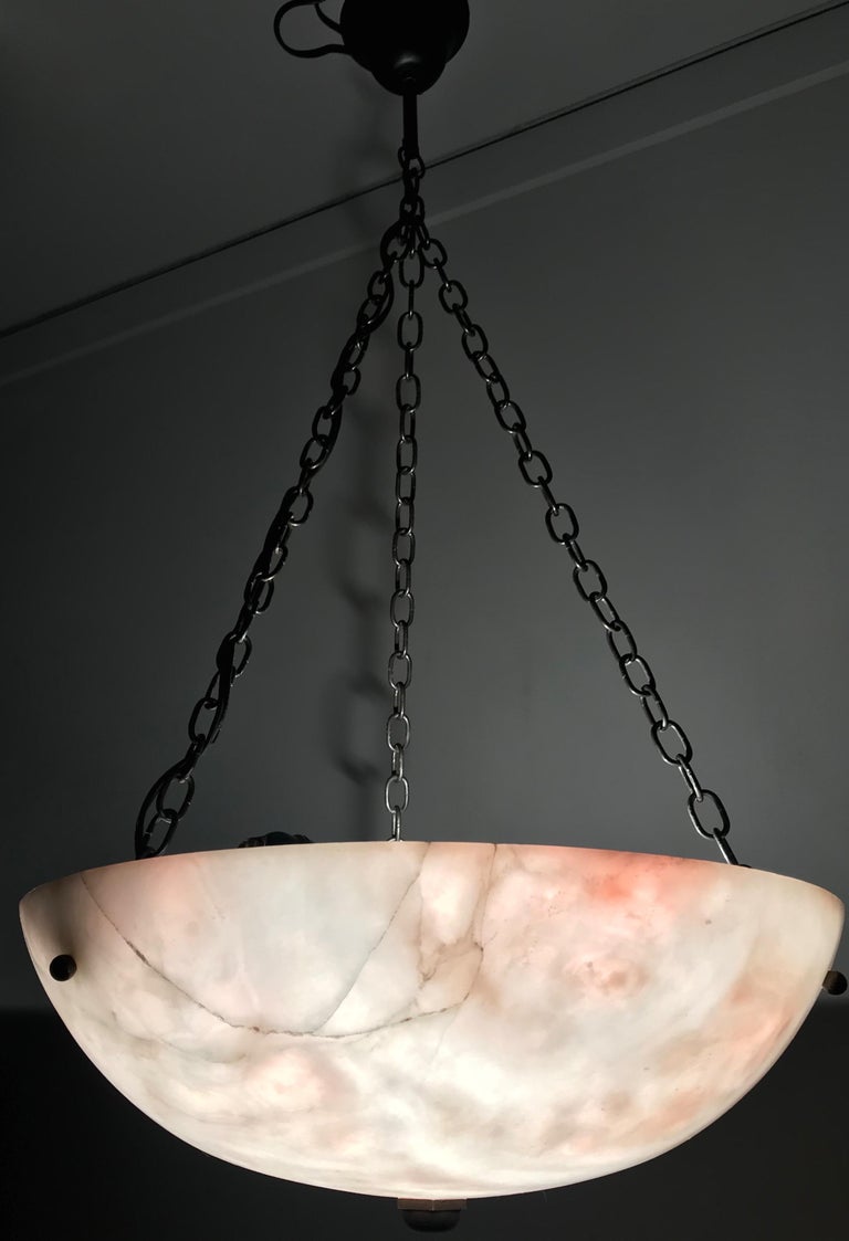 Art Deco Early 20th Century Alabaster ' White & Pink Moonlight ' Pendant or Ceiling Lamp For Sale