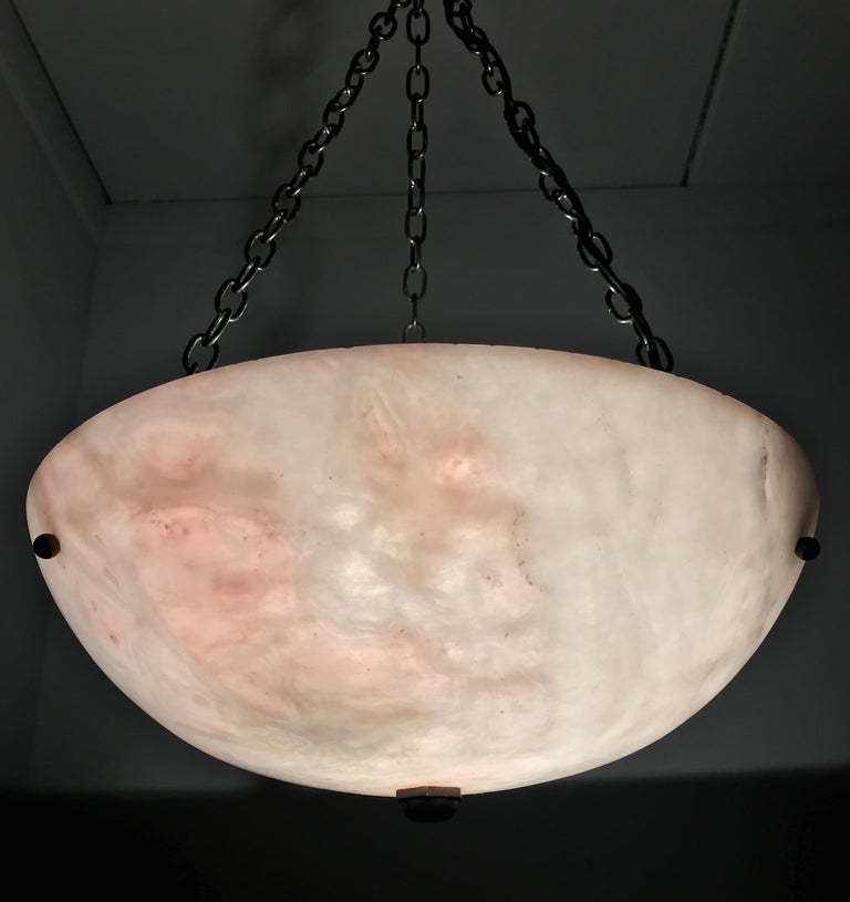 Hand-Crafted Early 20th Century Alabaster ' White & Pink Moonlight ' Pendant or Ceiling Lamp For Sale