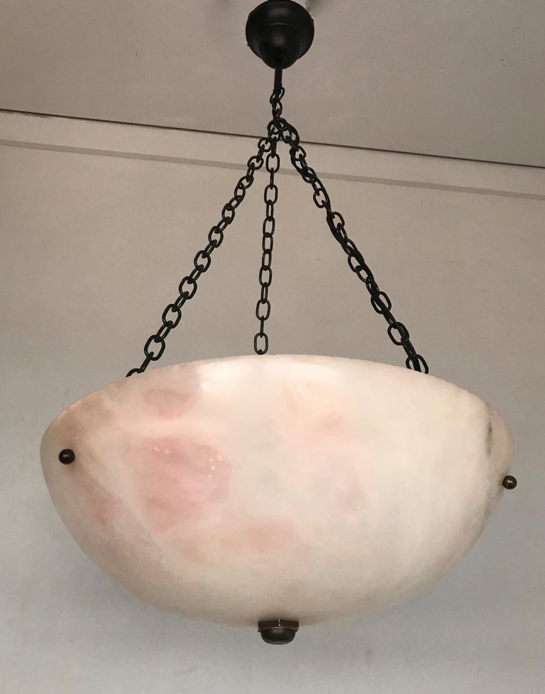 Early 20th Century Alabaster ' White & Pink Moonlight ' Pendant or Ceiling Lamp In Good Condition For Sale In Lisse, NL