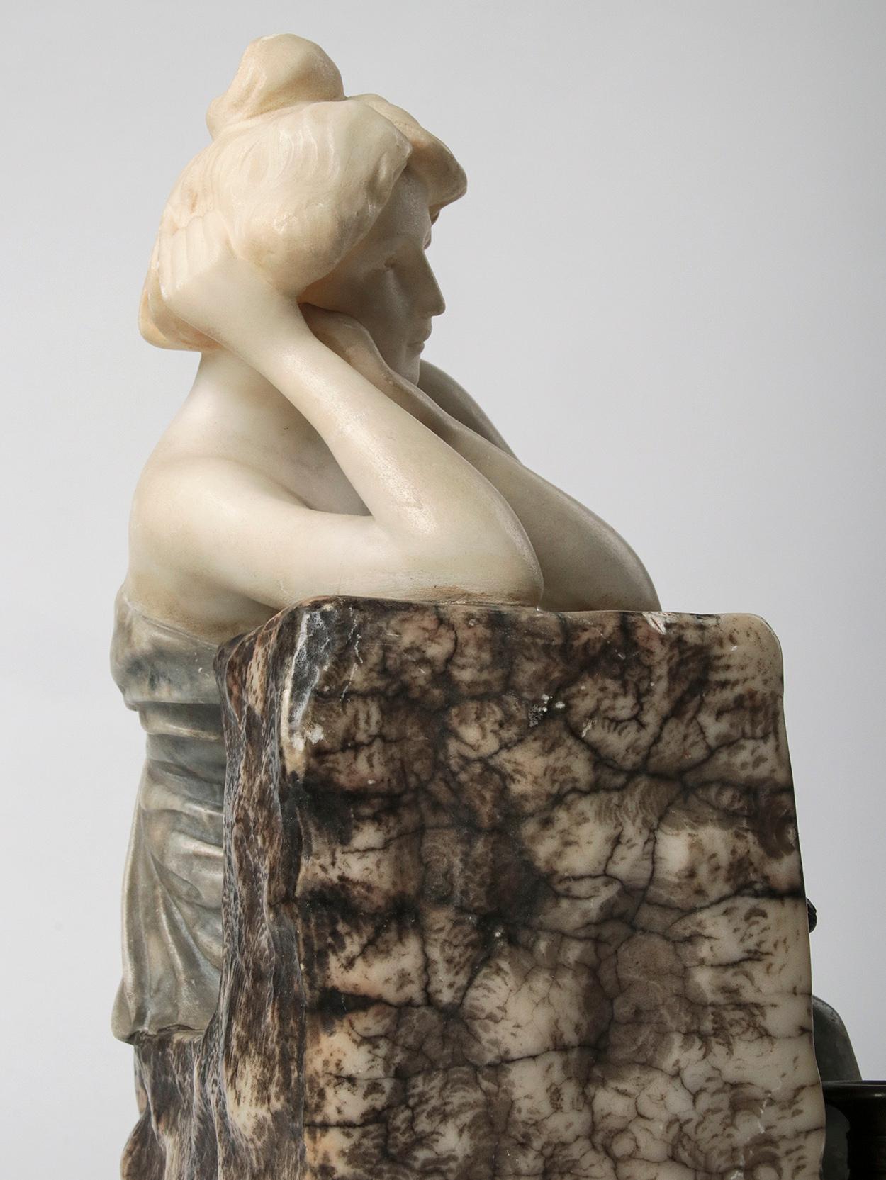 Early 20th Century Alabaster Statue of a Sitting Lady, Brovani, Italy 6