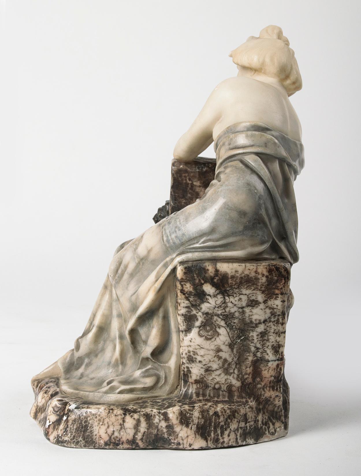 Early 20th Century Alabaster Statue of a Sitting Lady, Brovani, Italy 10