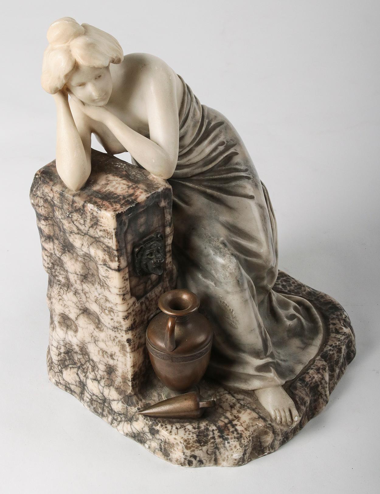 Early 20th Century Alabaster Statue of a Sitting Lady, Brovani, Italy 2