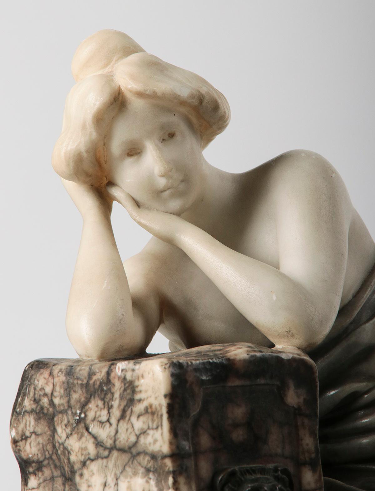 Early 20th Century Alabaster Statue of a Sitting Lady, Brovani, Italy 3