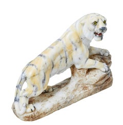 Early 20th Century Alabaster Tiger Mantle Decoration