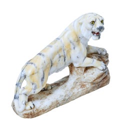 Early 20th Century Alabaster Tiger Mantle Decoration
