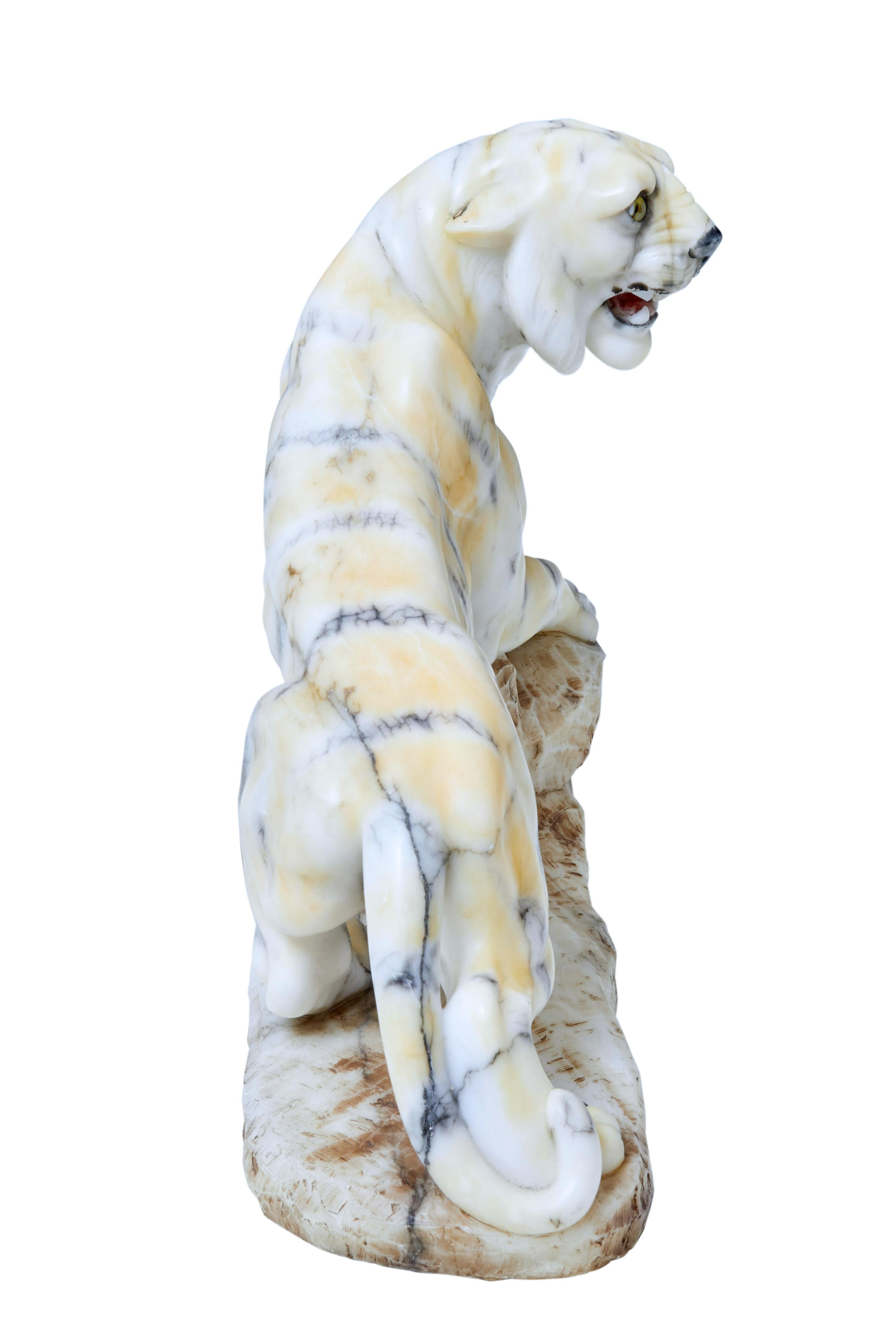 Art Deco Early 20th Century Alabaster Tiger Mantle Decoration