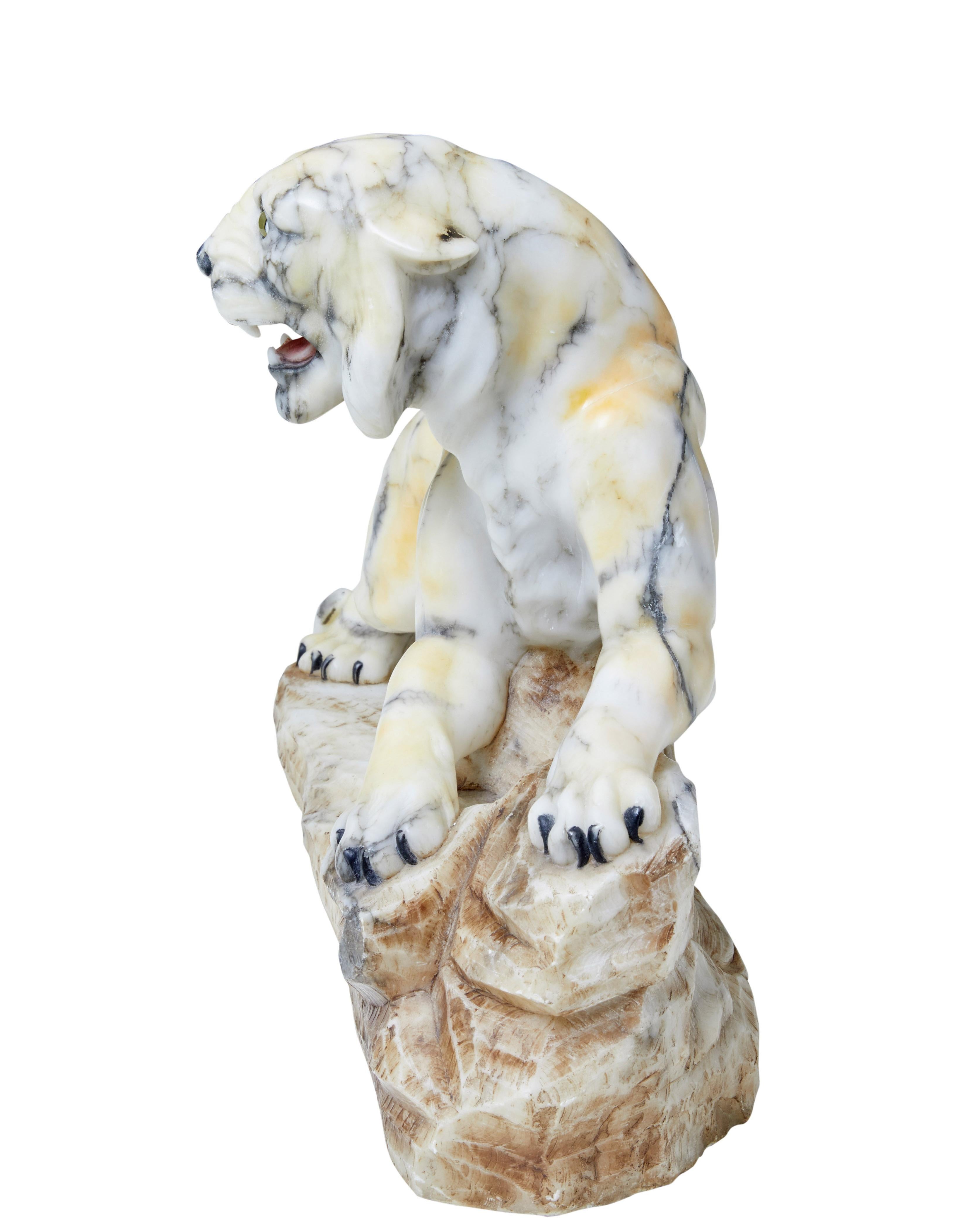 Early 20th Century Alabaster Tiger Mantle Decoration 1