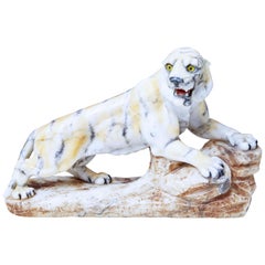 Early 20th Century Alabaster Tiger Mantle Decoration