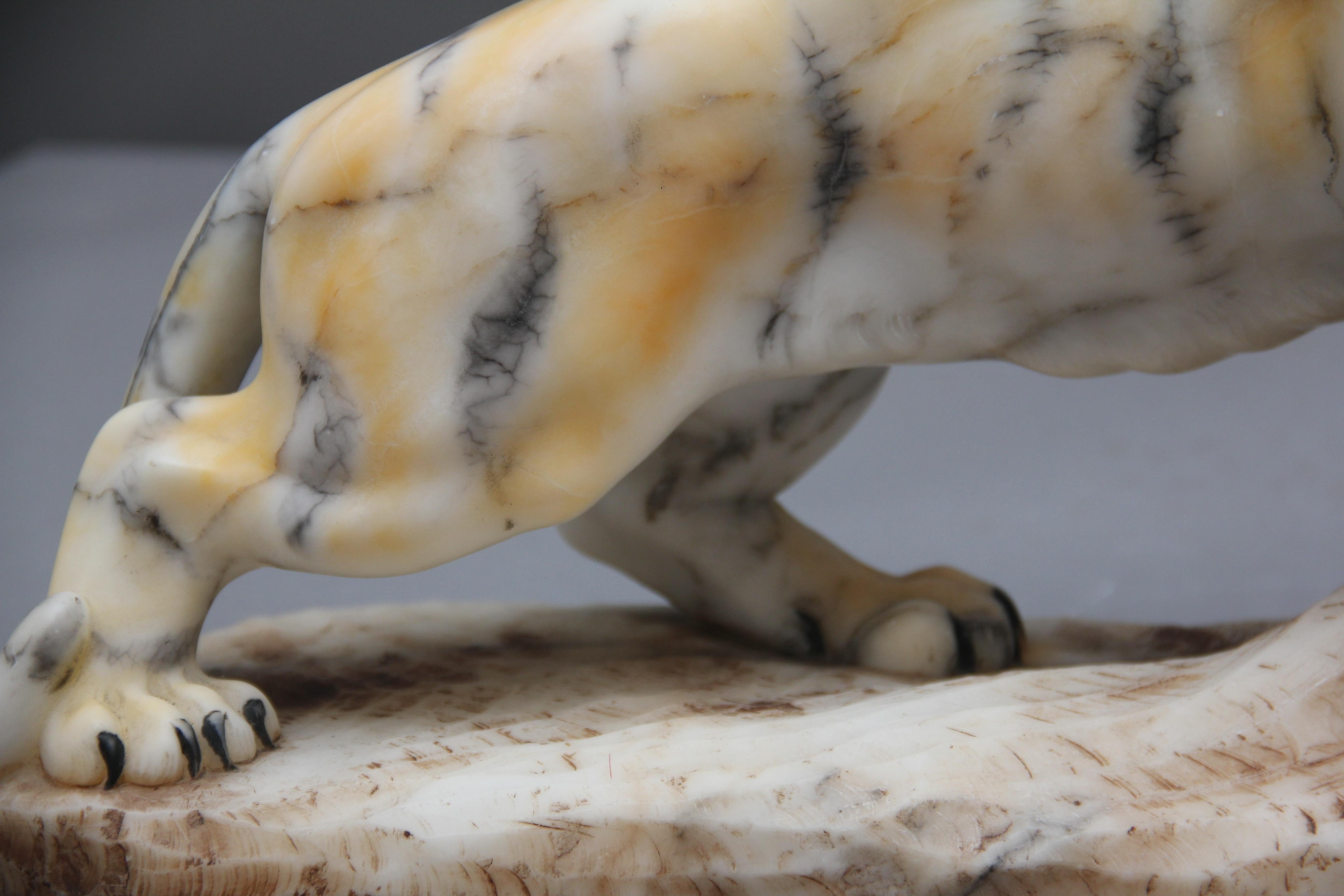 Early 20th Century Alabaster Tiger Sculpture 6