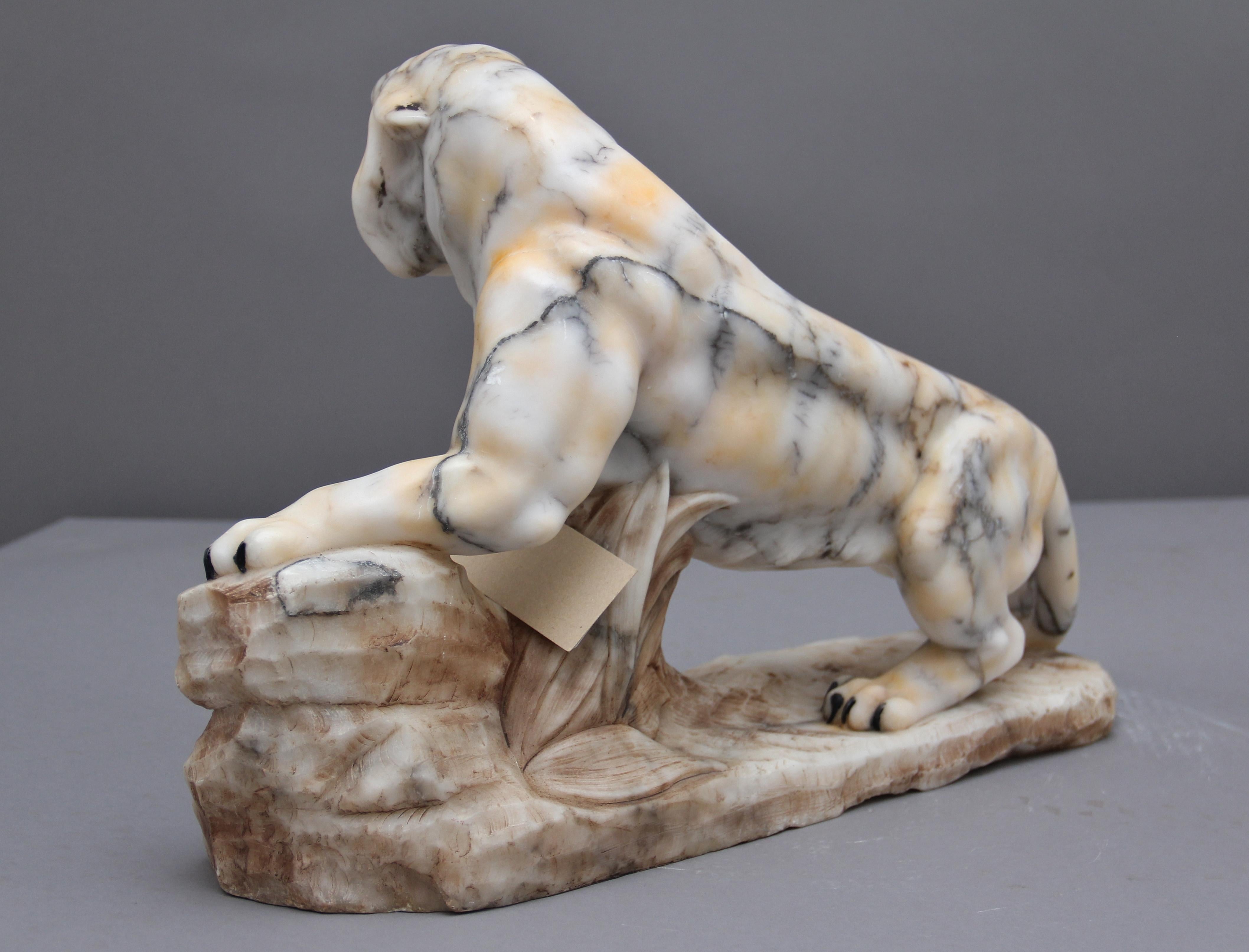 Early 20th Century Alabaster Tiger Sculpture 1