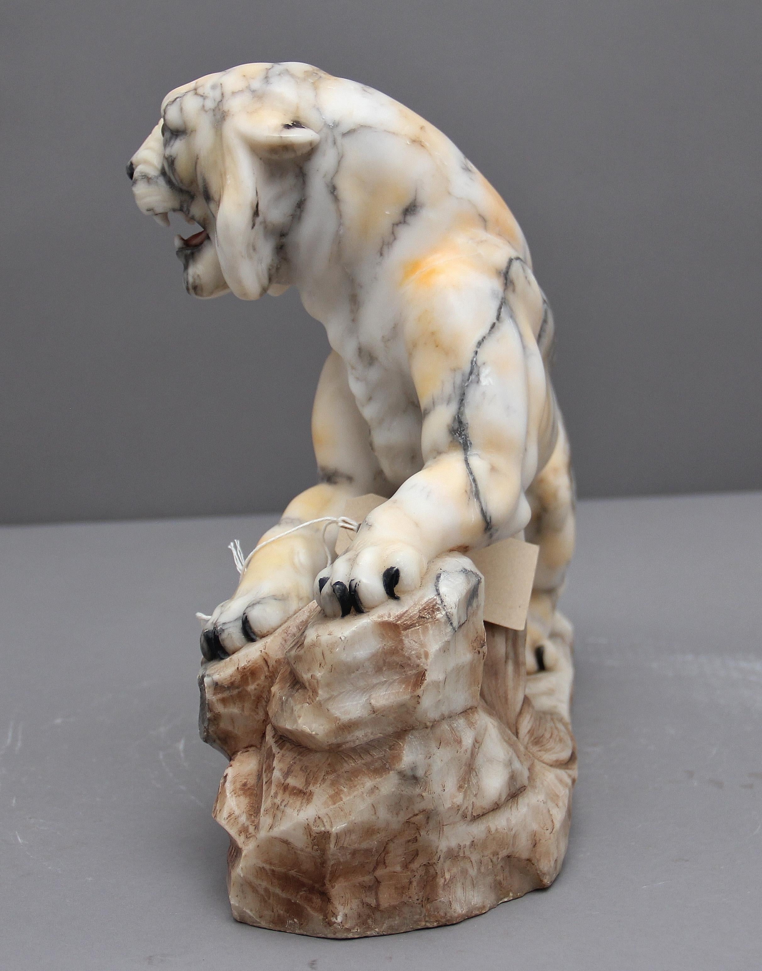 Early 20th Century Alabaster Tiger Sculpture 2