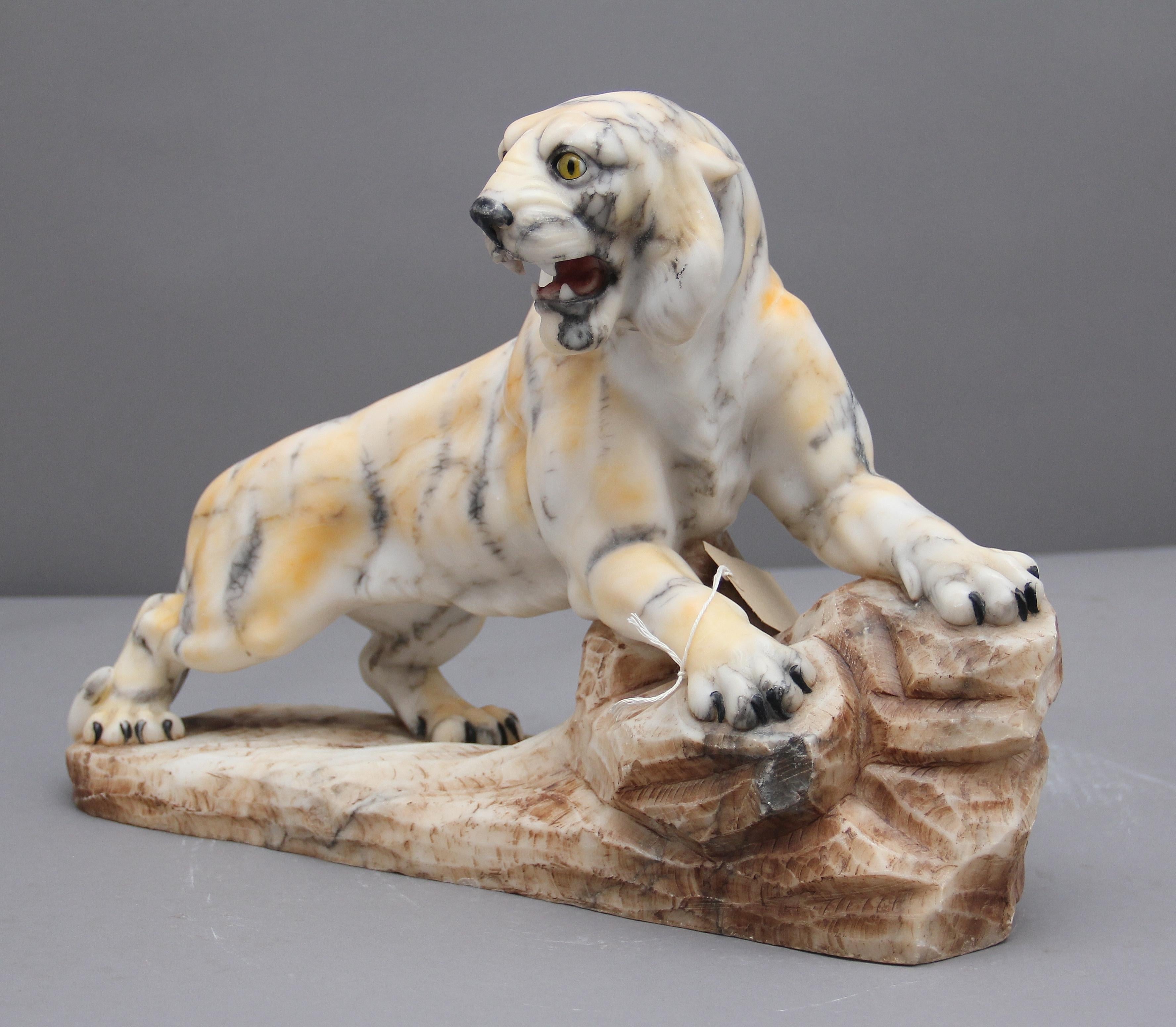 Early 20th Century Alabaster Tiger Sculpture 3