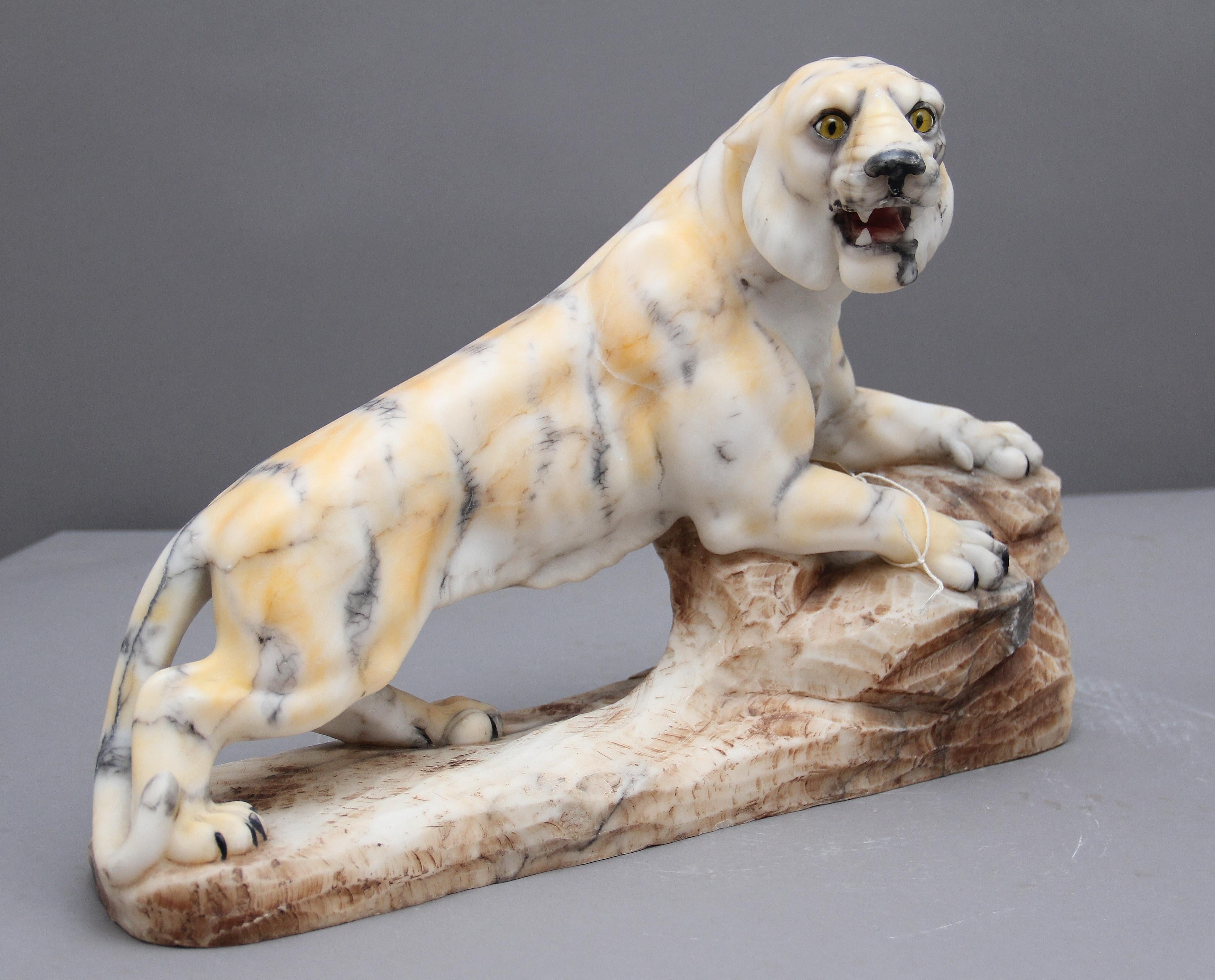 Early 20th Century Alabaster Tiger Sculpture 4