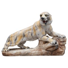 Early 20th Century Alabaster Tiger Sculpture