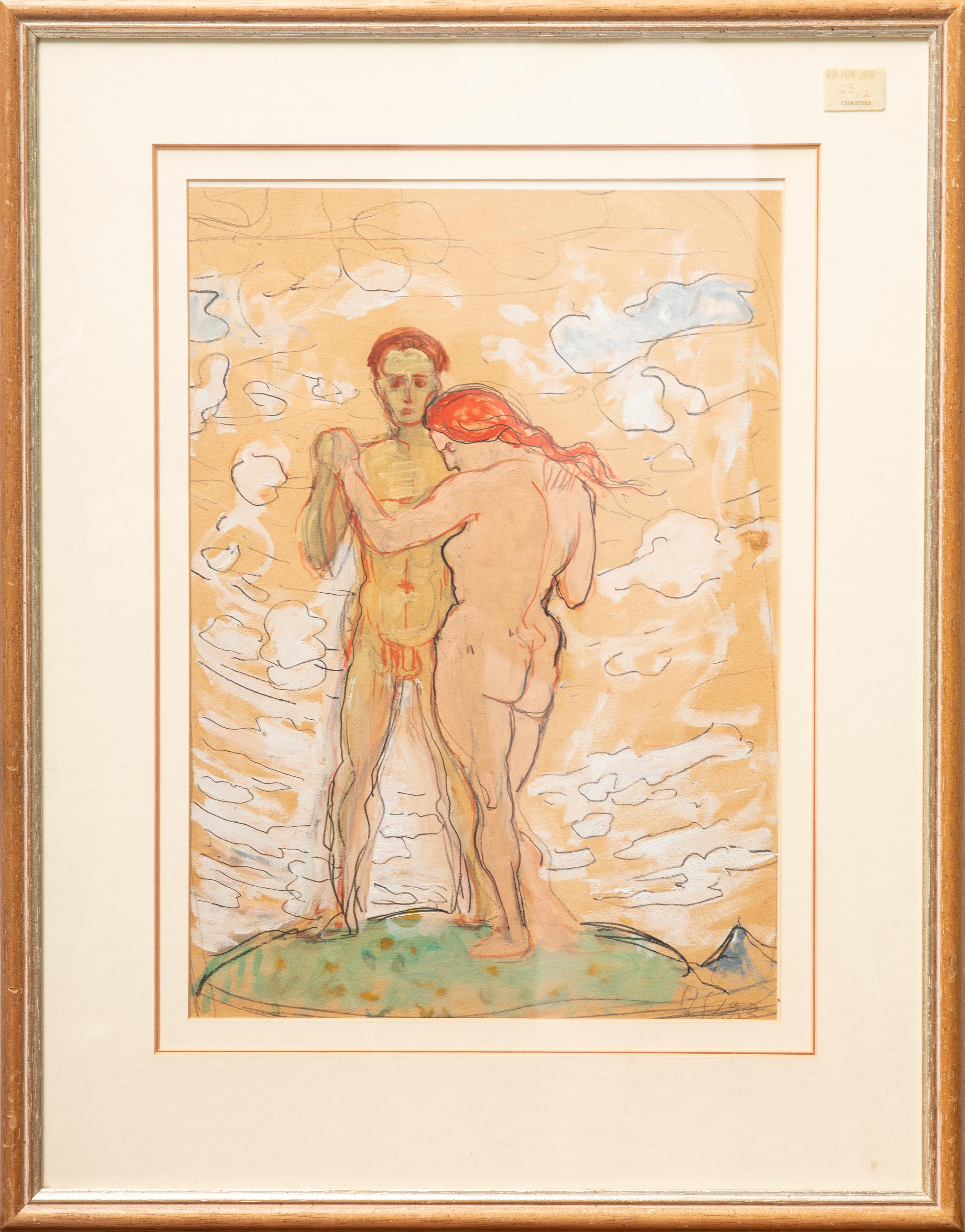 Albert Schmidt Adam and Eve Modernist watercolor and gouache on paper signed lower right. 12