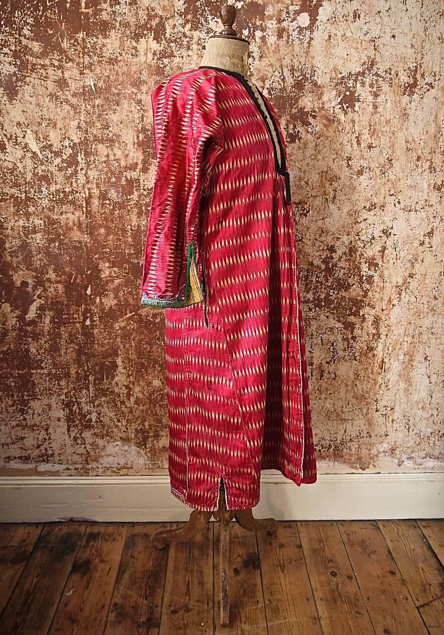 Asian Early 20th Century Aleppo Red Silk Ikat Coat
